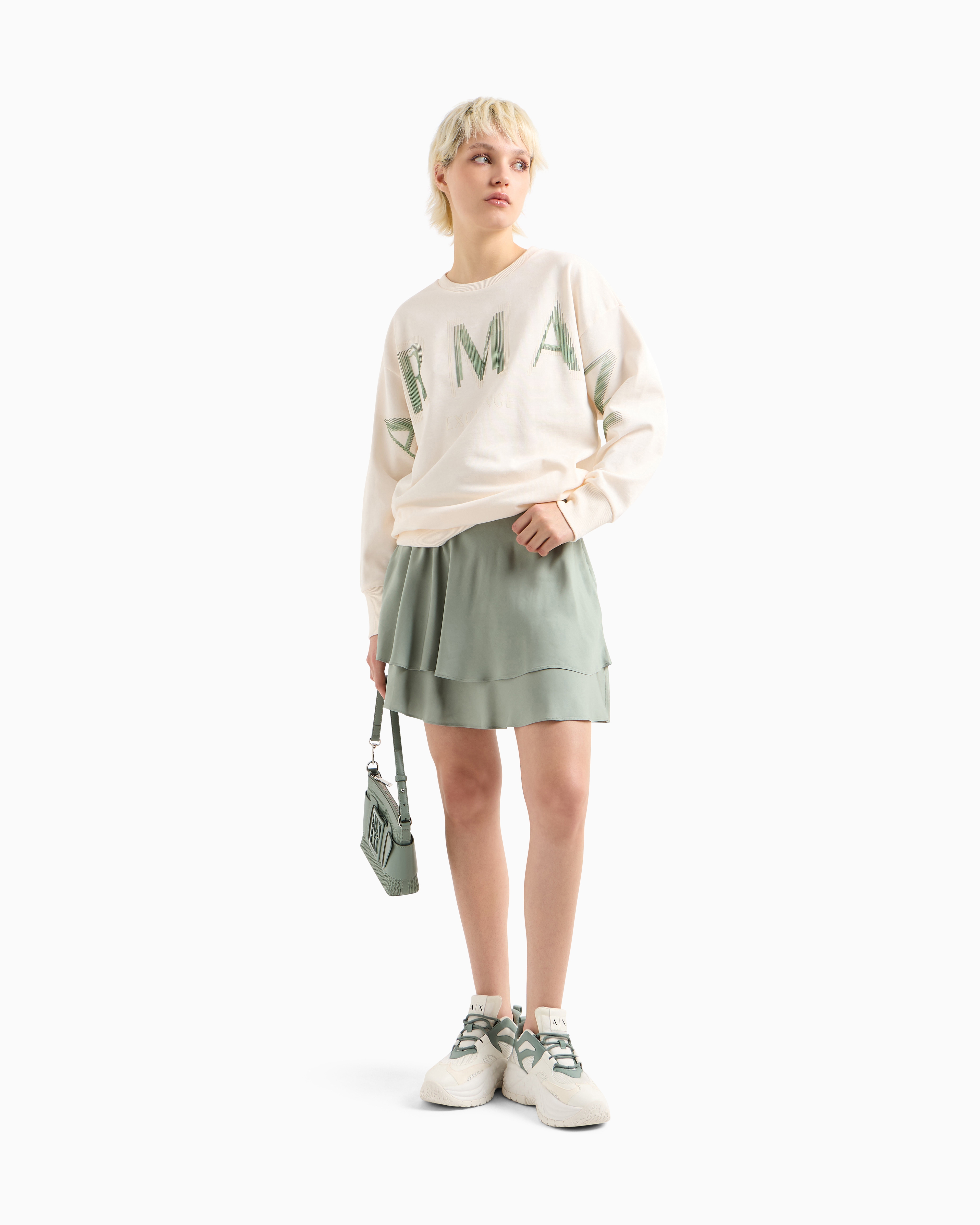 Armani Exchange - Oversized sweater with optical effect logo, Woman, White, Size:
