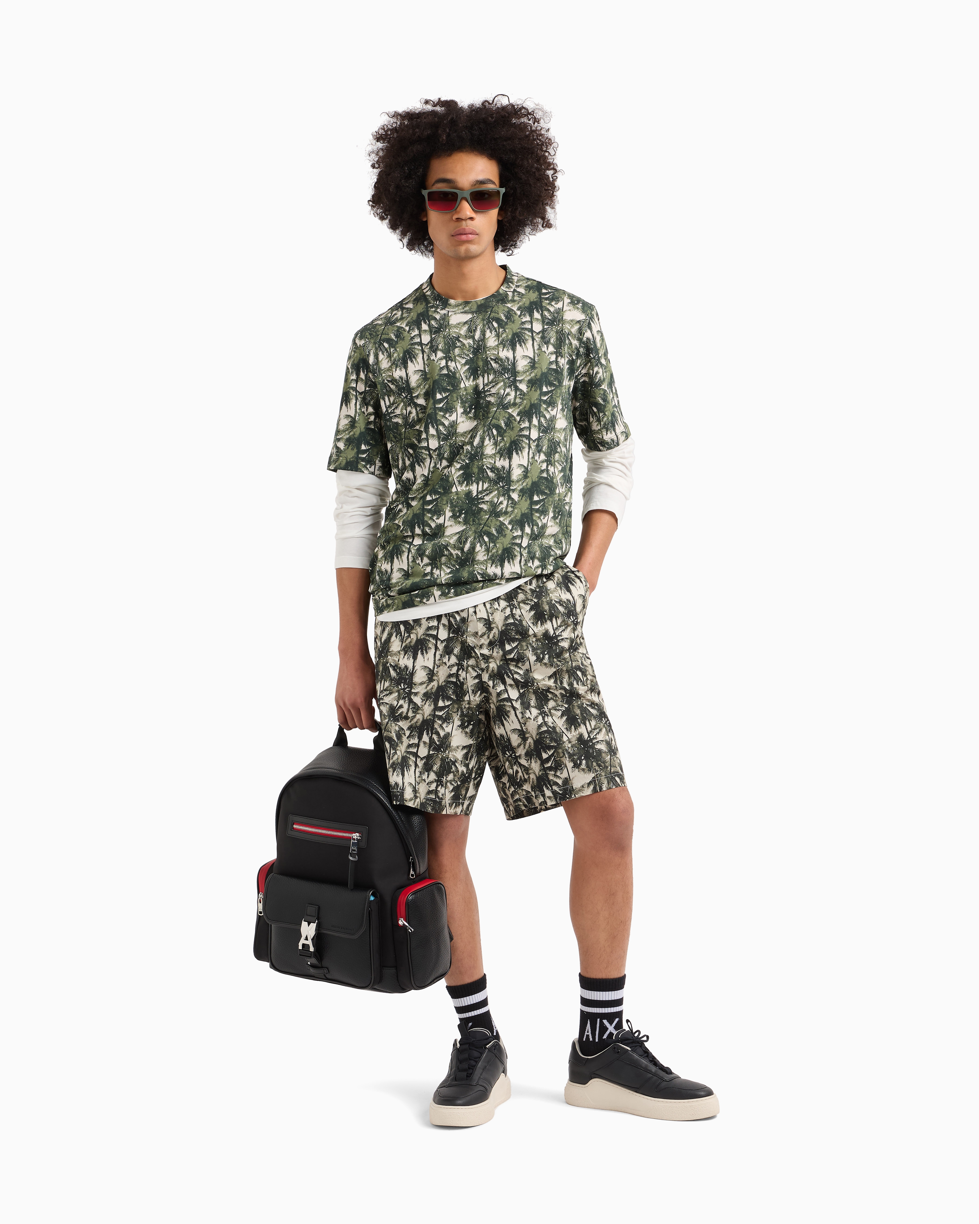 Armani Exchange - Regular fit palm tree patterned t-shirt, Man, Green, Size: