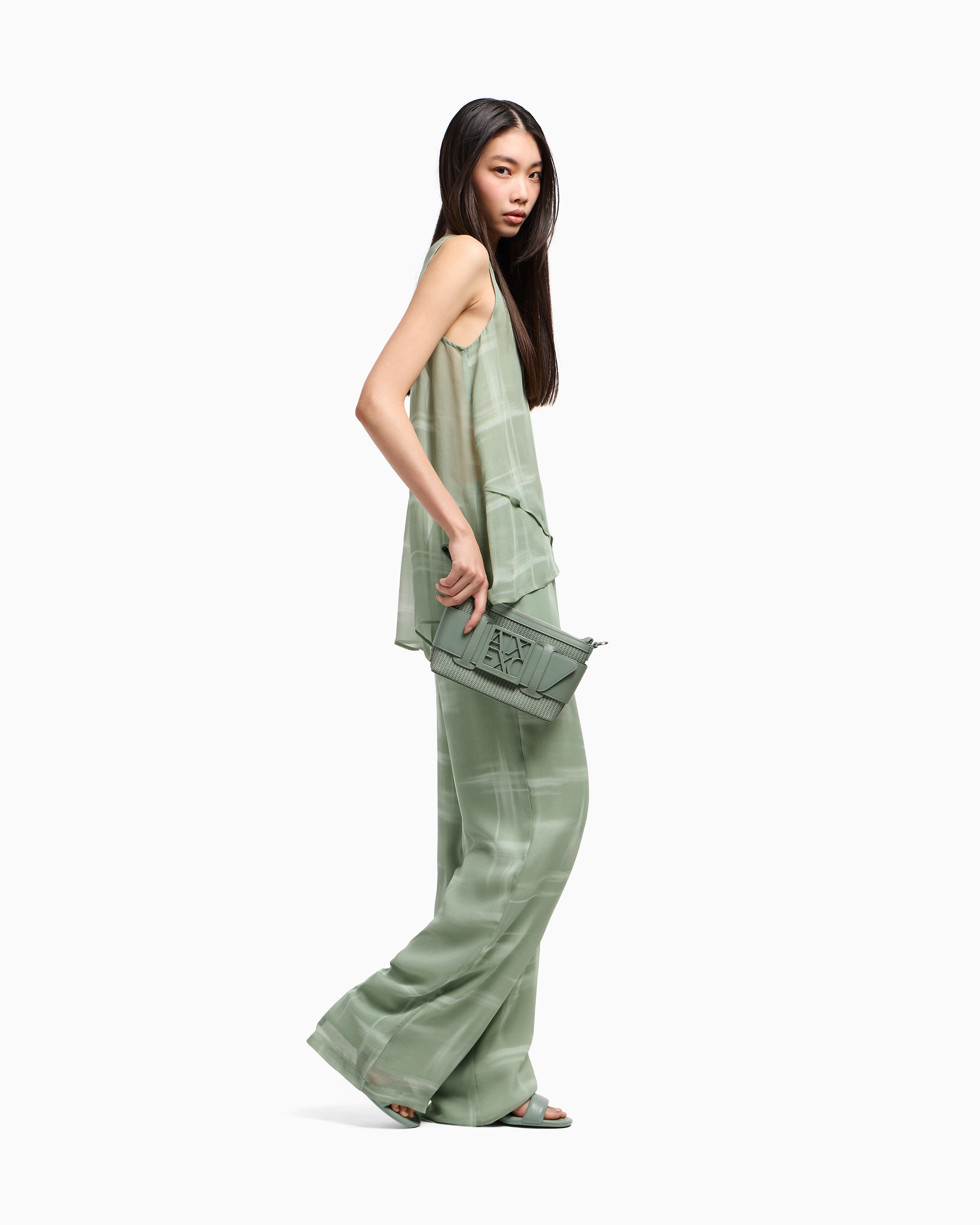 Armani Exchange - Oversized trousers in abstract patterned fabric, Woman, Green, Size: 0