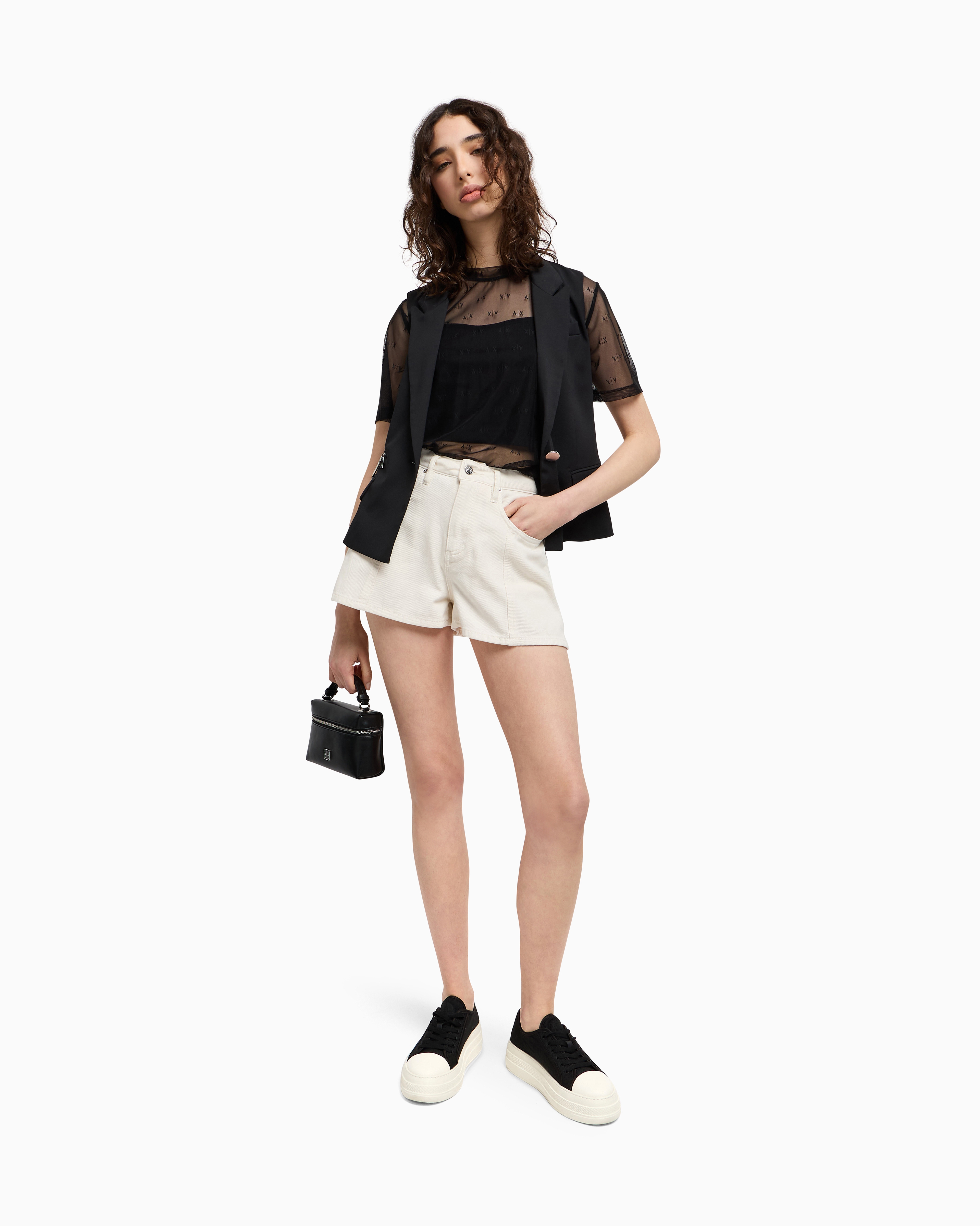 Armani Exchange - Transparent T-shirt with top, Woman, Black, Size: