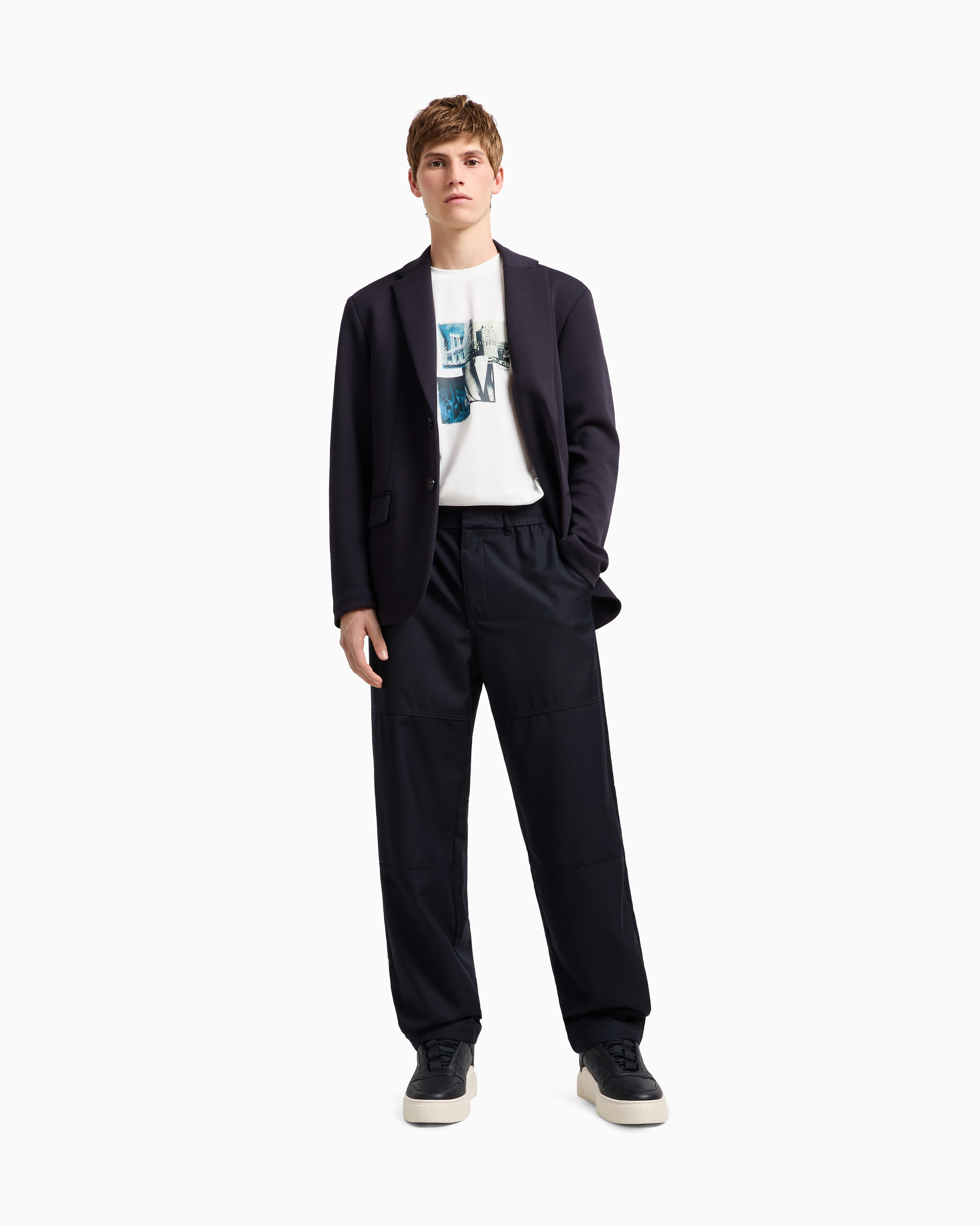 Armani Exchange - Rayon wide leg trousers with stitching details, Man, Navy Blue, Size: