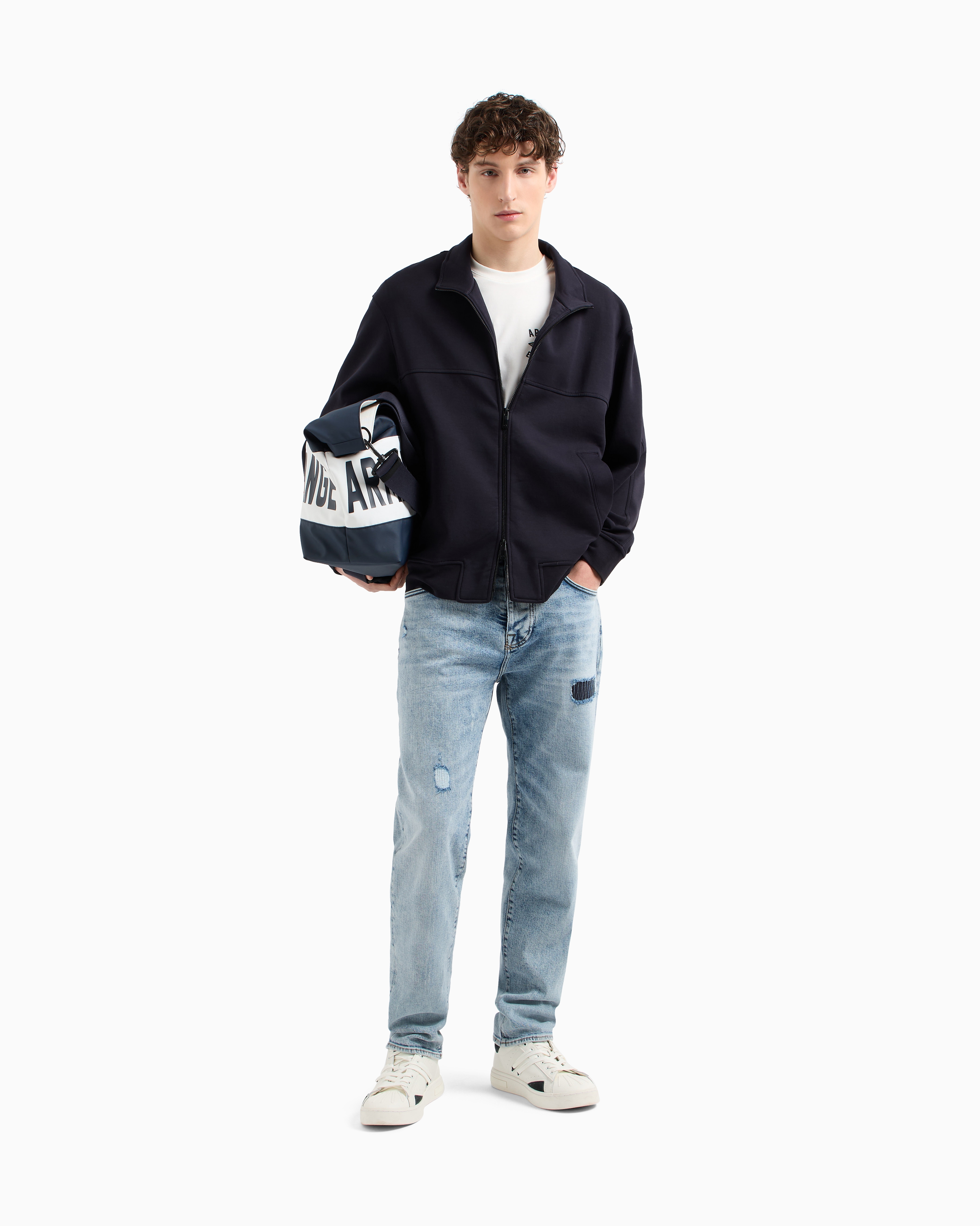 Armani Exchange - Full zip sweatshirt bonded cotton blend, Man, Navy Blue, Size: