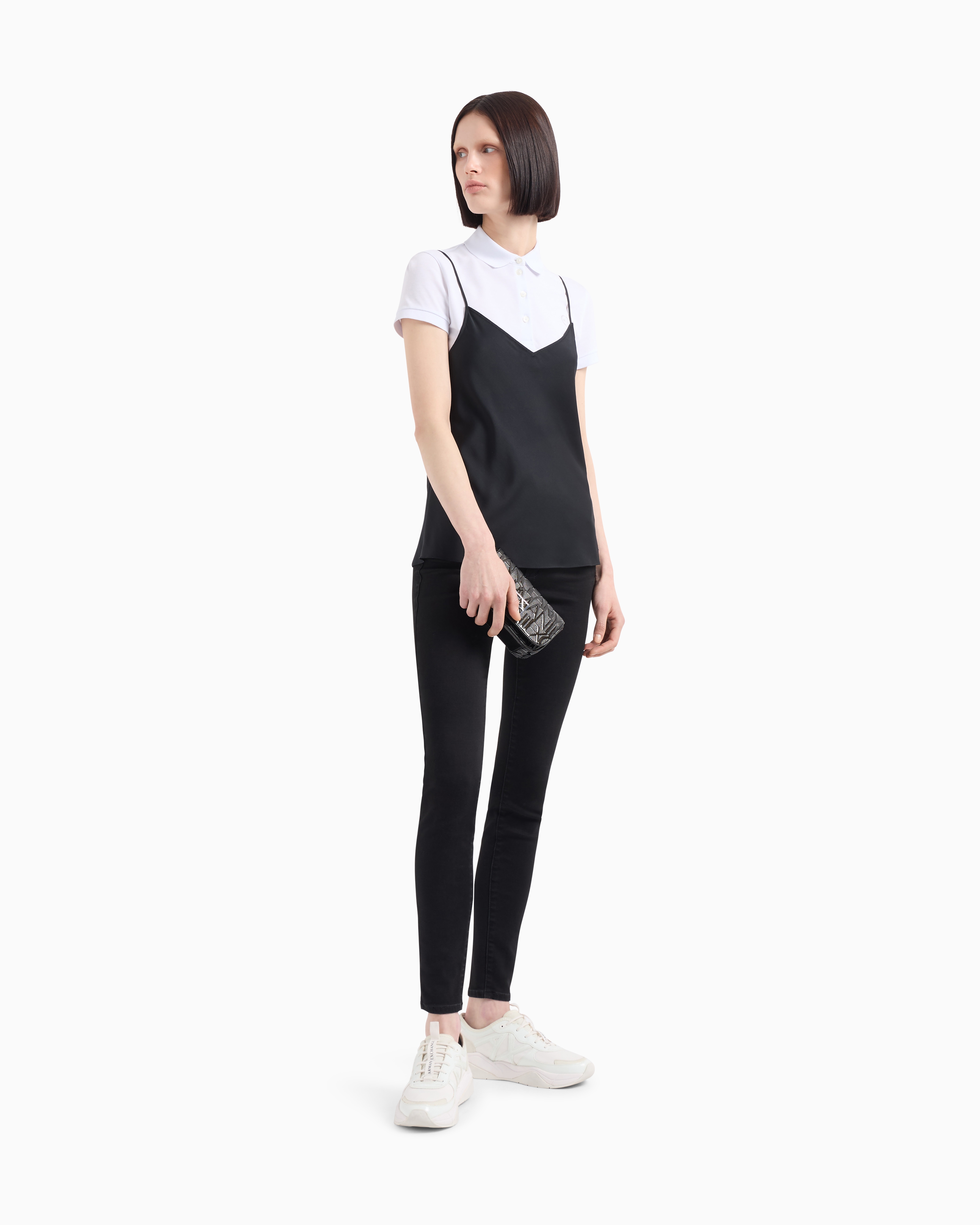 Armani Exchange - Satin V-Neck Top, Woman, Black, Size: