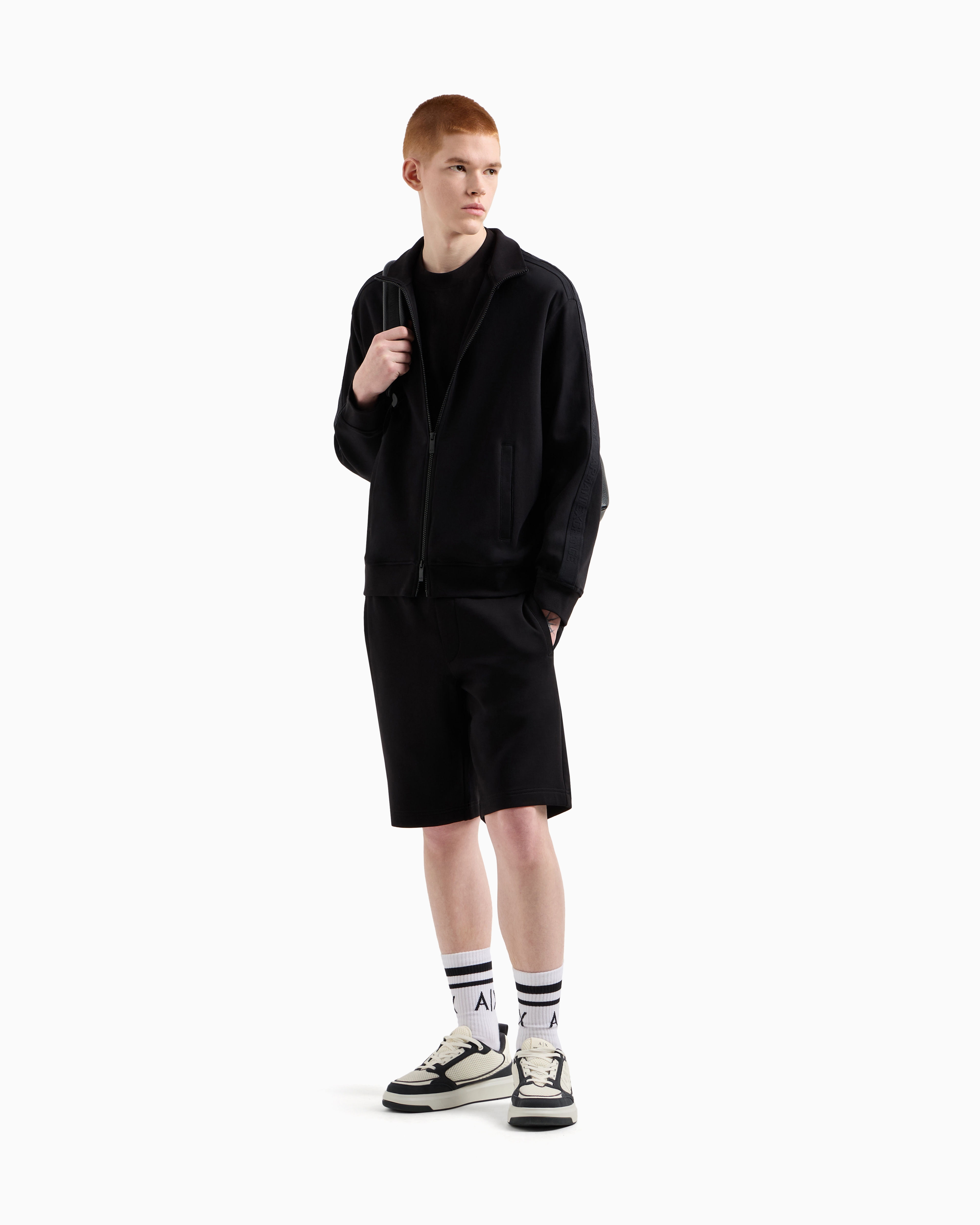 Armani Exchange -  Full zip sweatshirt with logo bands, Man, Black, Size: