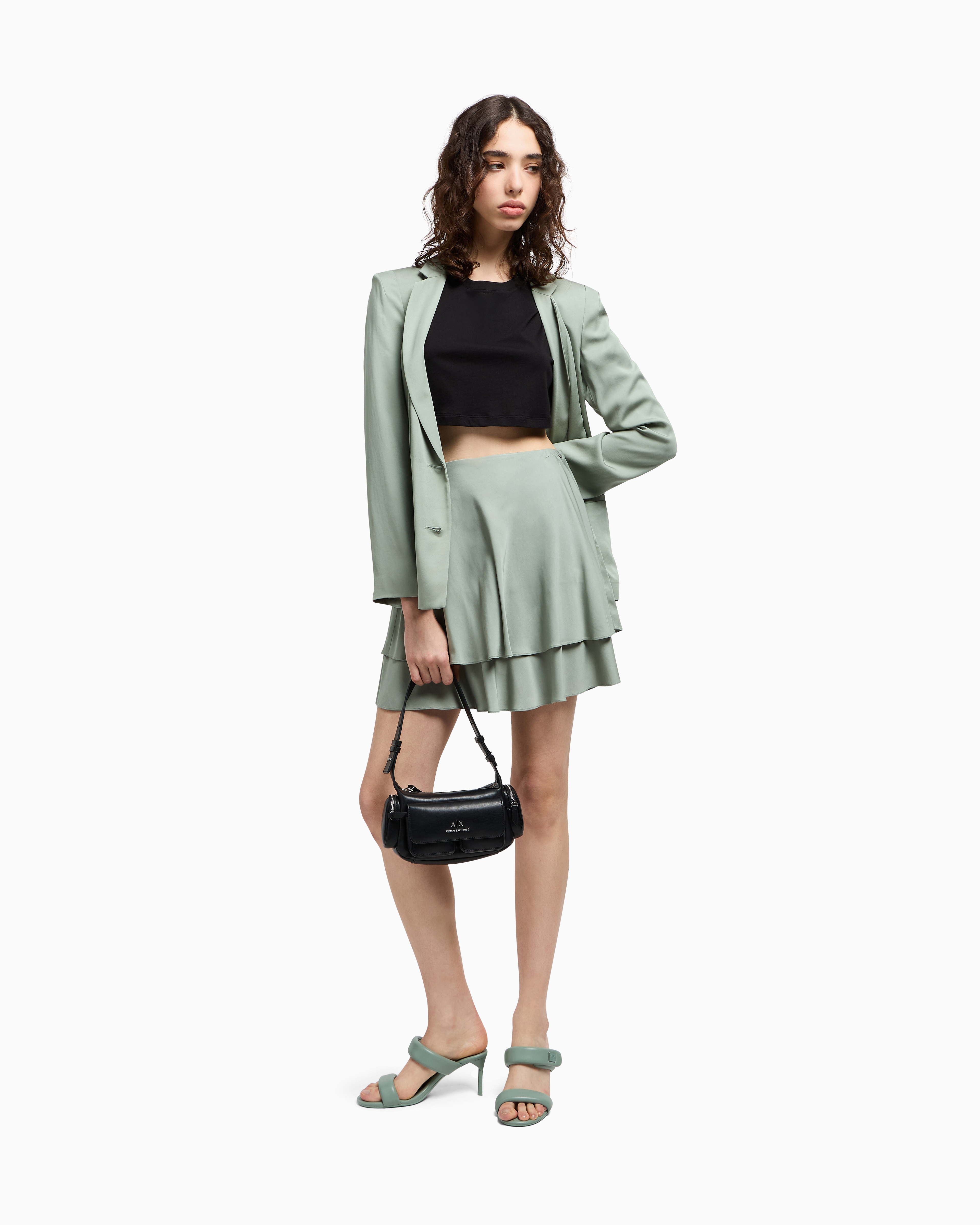 Armani Exchange - Mini skirt in flowing viscose, Woman, Green, Size: 0