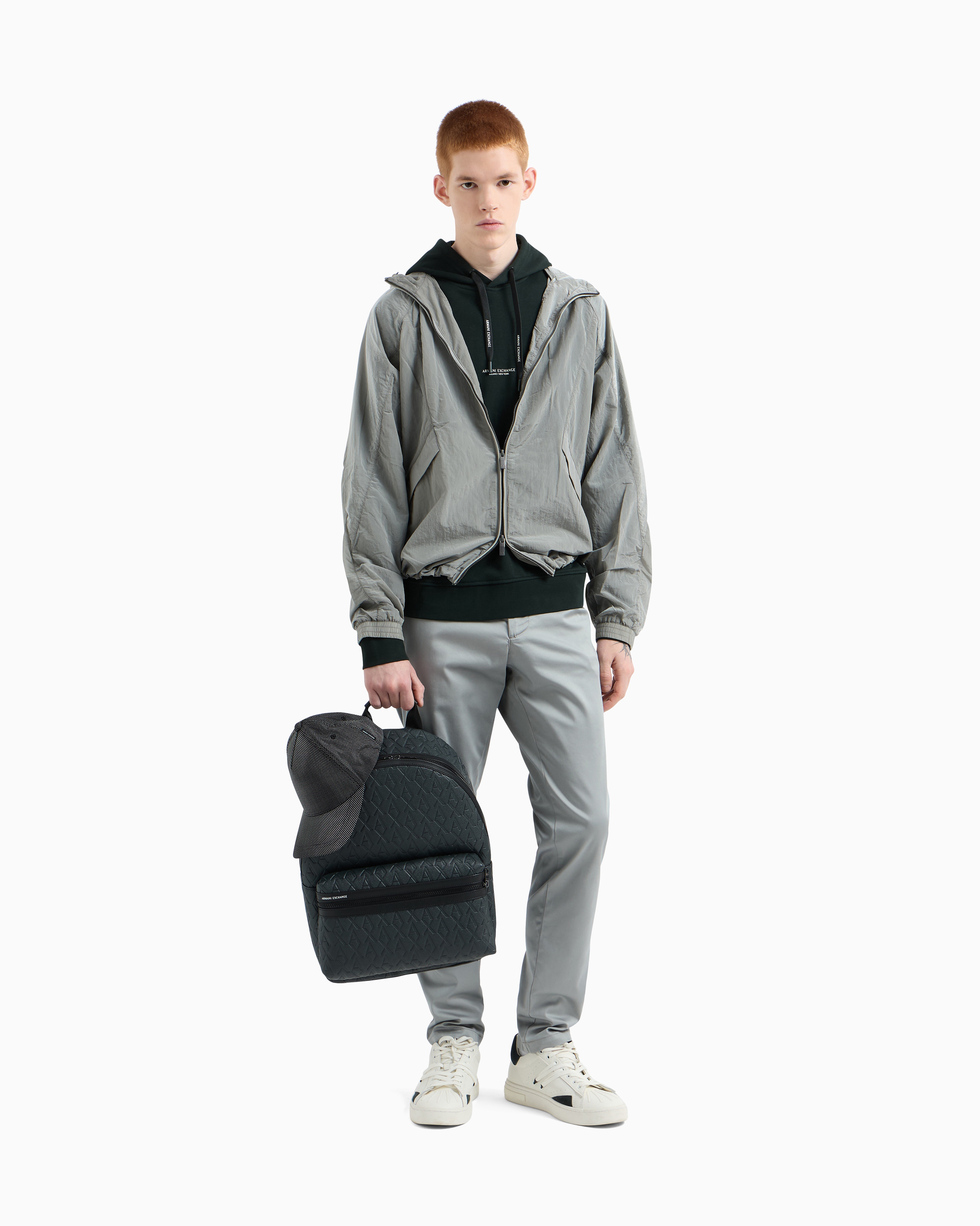 Armani Exchange - French Terry Cotton Hoodie with Logo, Man, Green, Size: