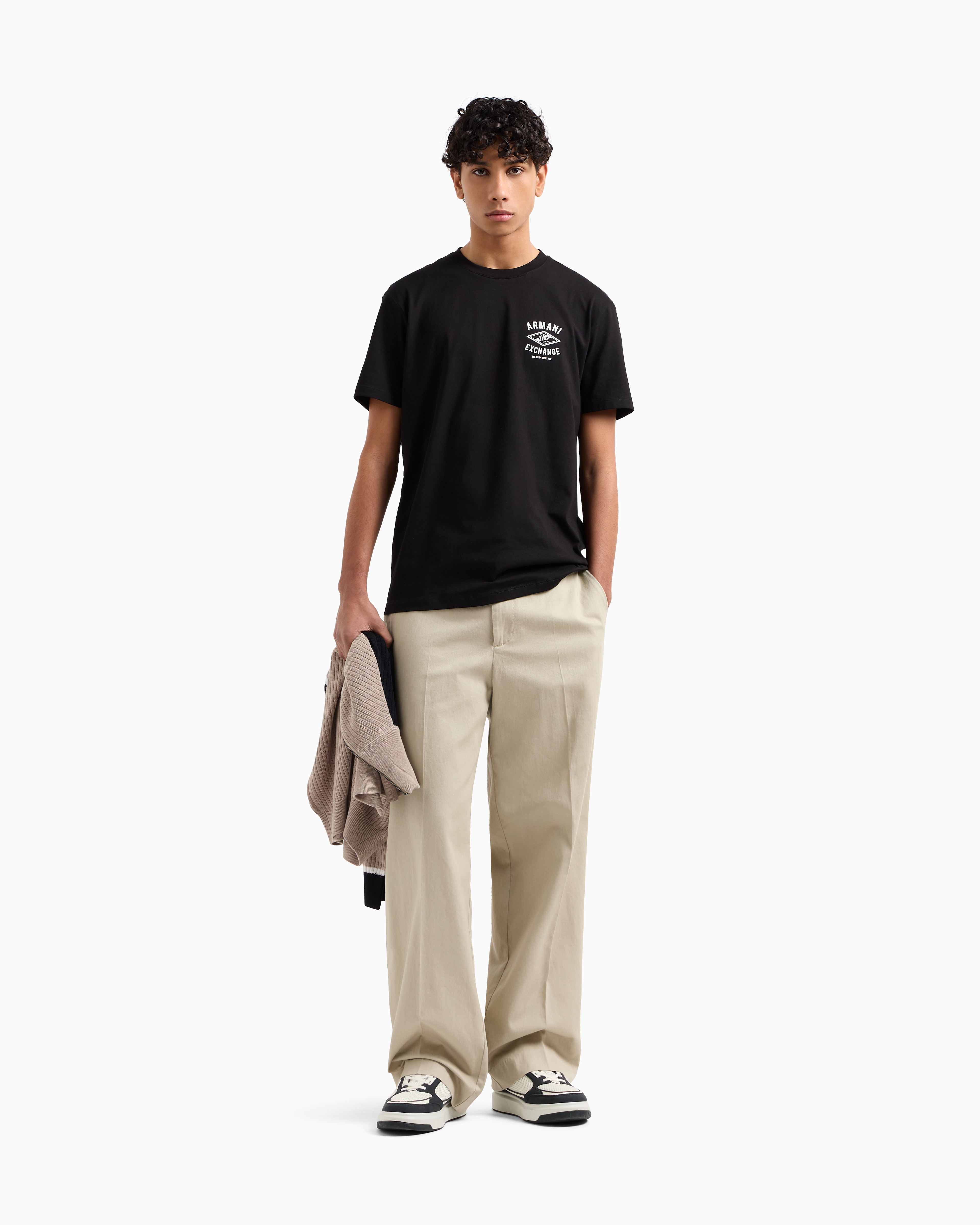 Armani Exchange - Regular fit T-shirt with central logo, Man, Black, Size: