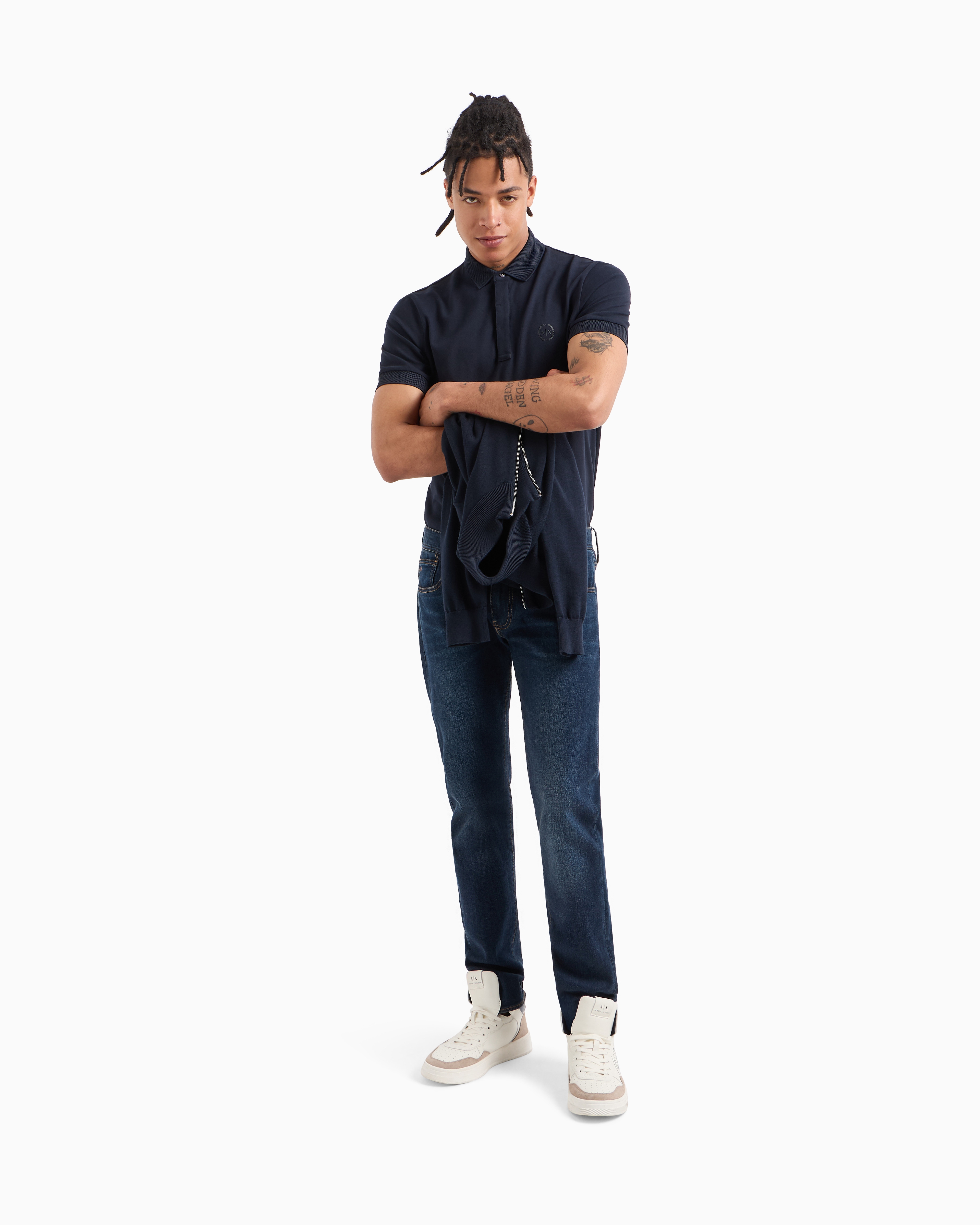 Armani Exchange - Slim fit stretch cotton polo with logo, Man, Navy Blue, Size: XS