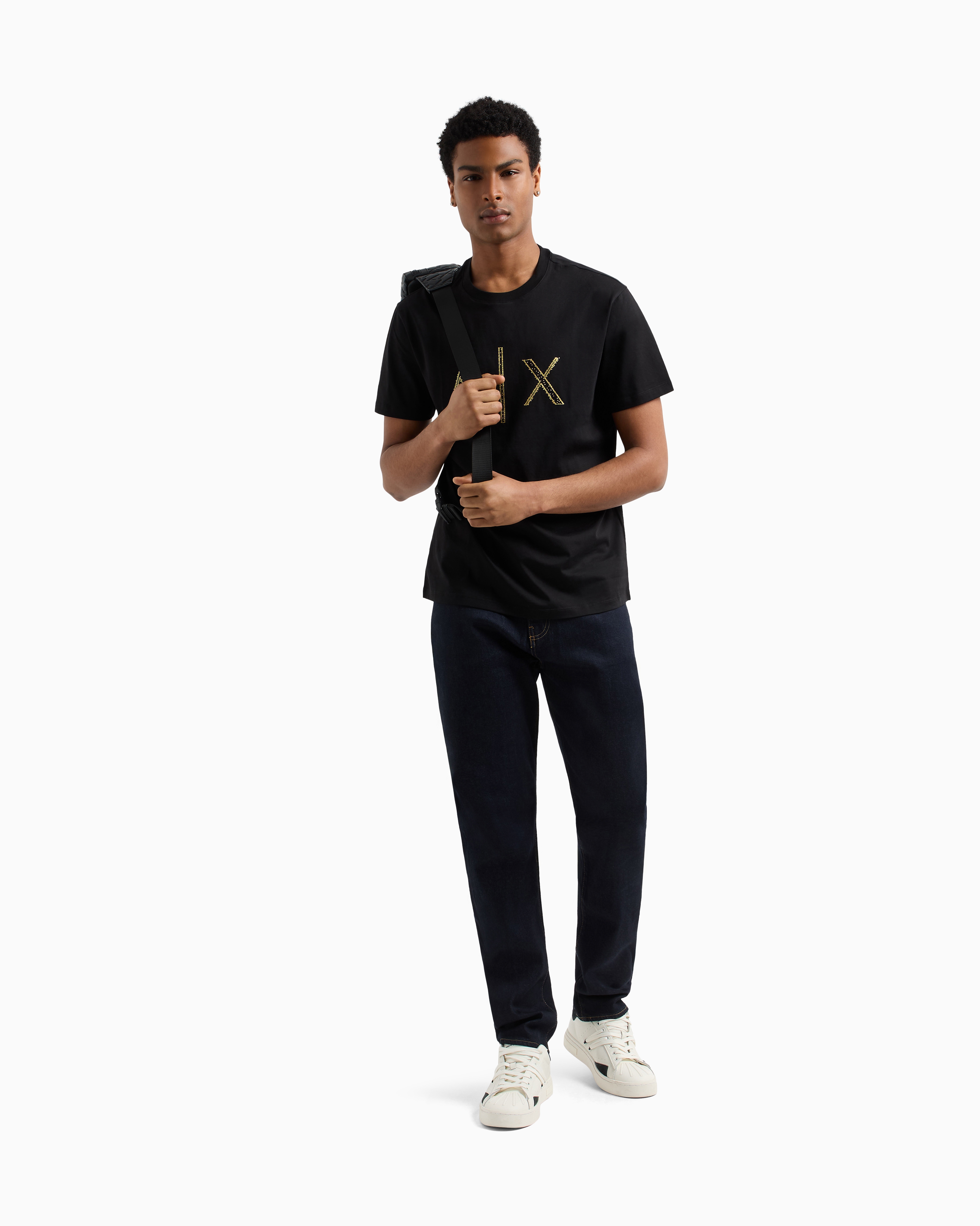 Regular fit T-shirt with rhinestone logo | Armani Exchange