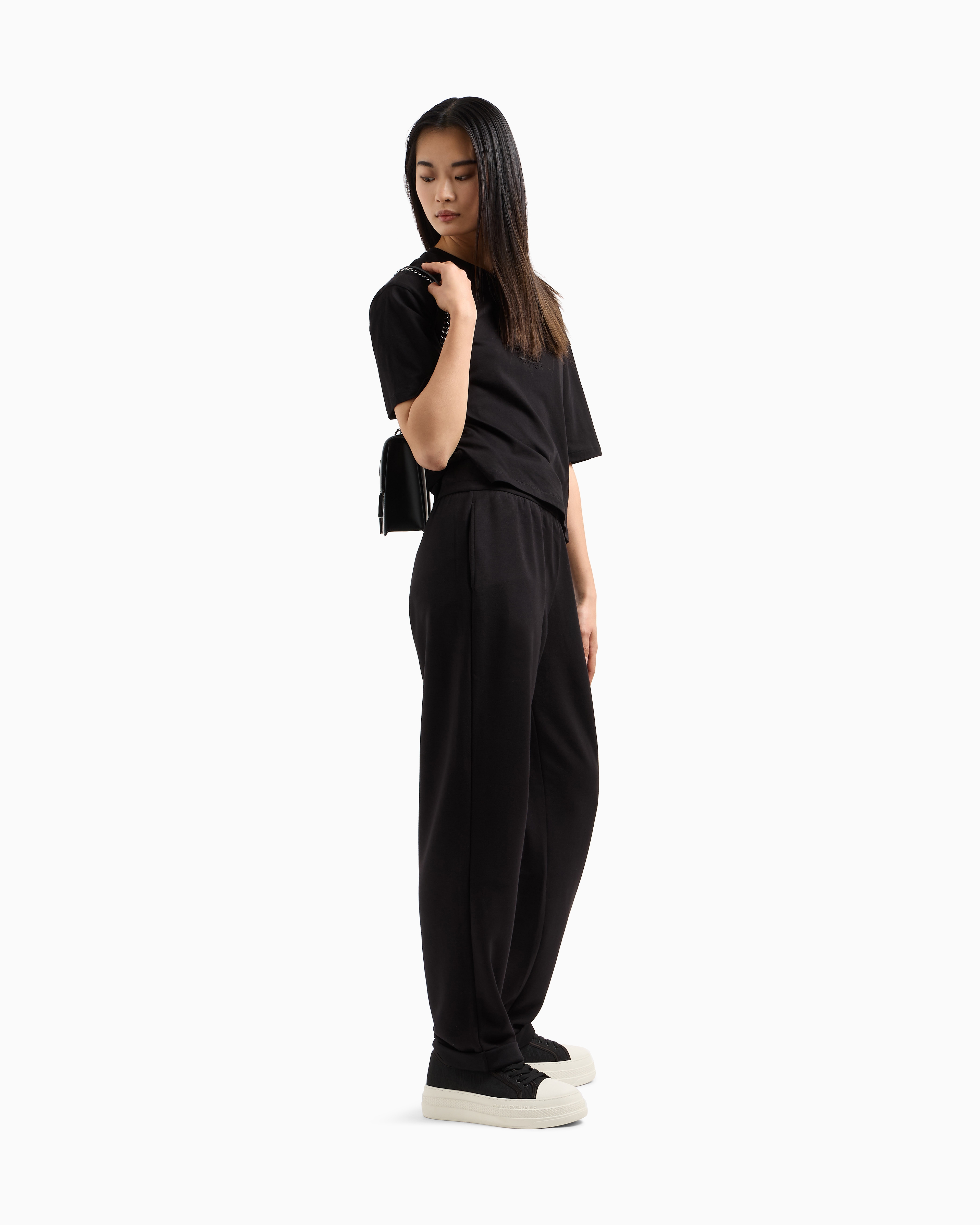 Armani Exchange - Interlock trousers with rhinestone logo, Woman, Black, Size: