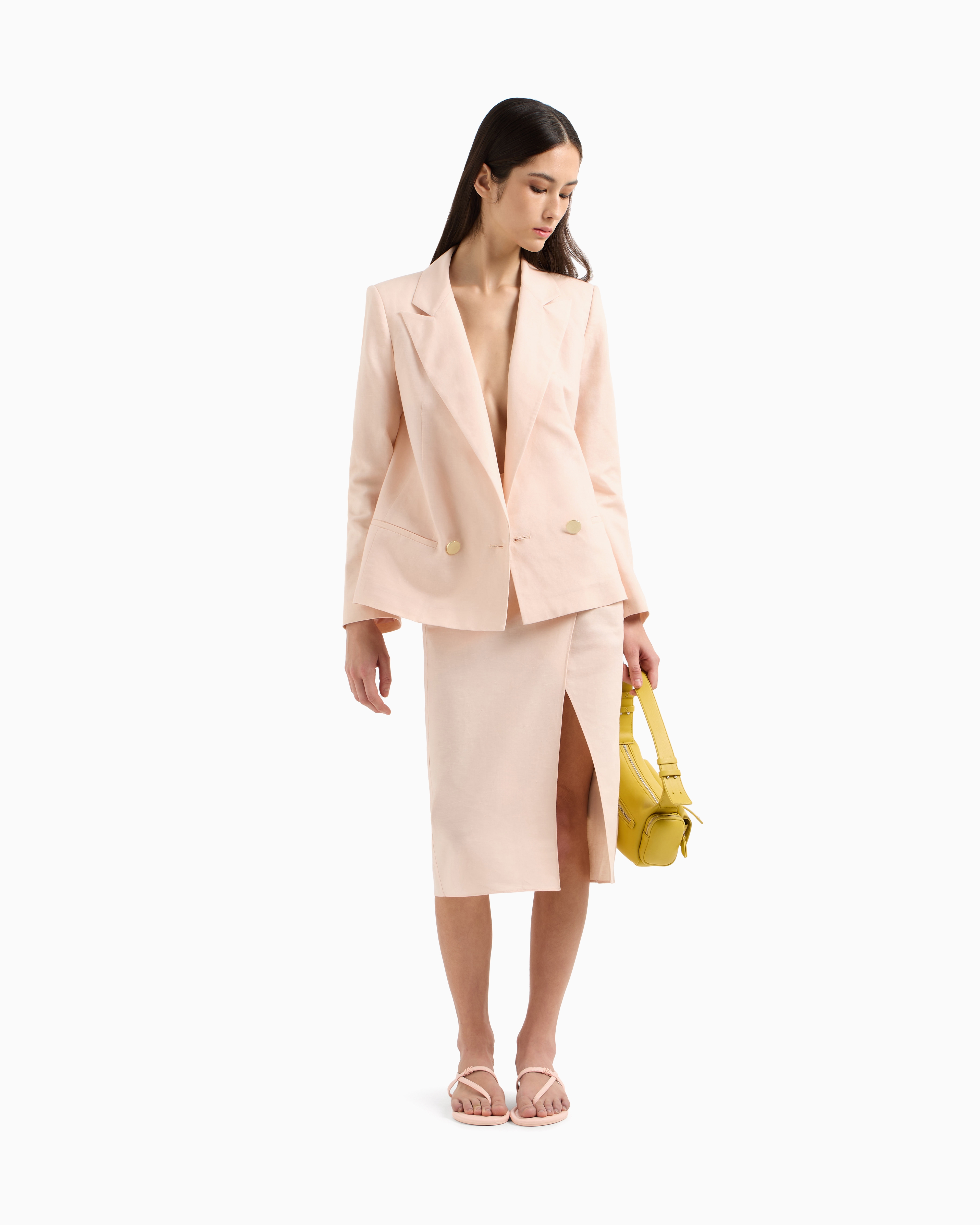 Armani Exchange - Double-breasted jacket linen blend, Woman, Pink, Size: