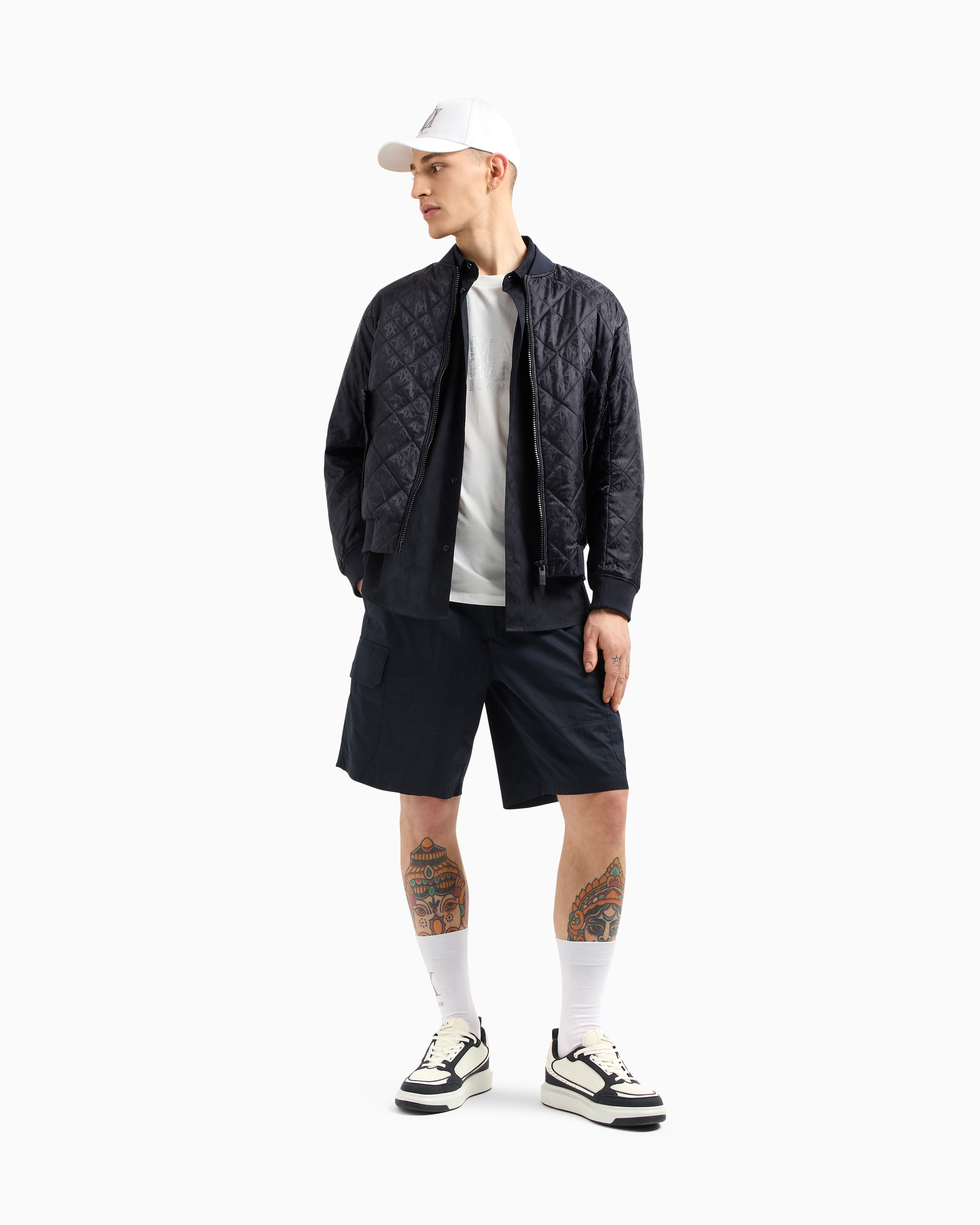 Regular fit cotton shirt with allover logo in tone | Armani