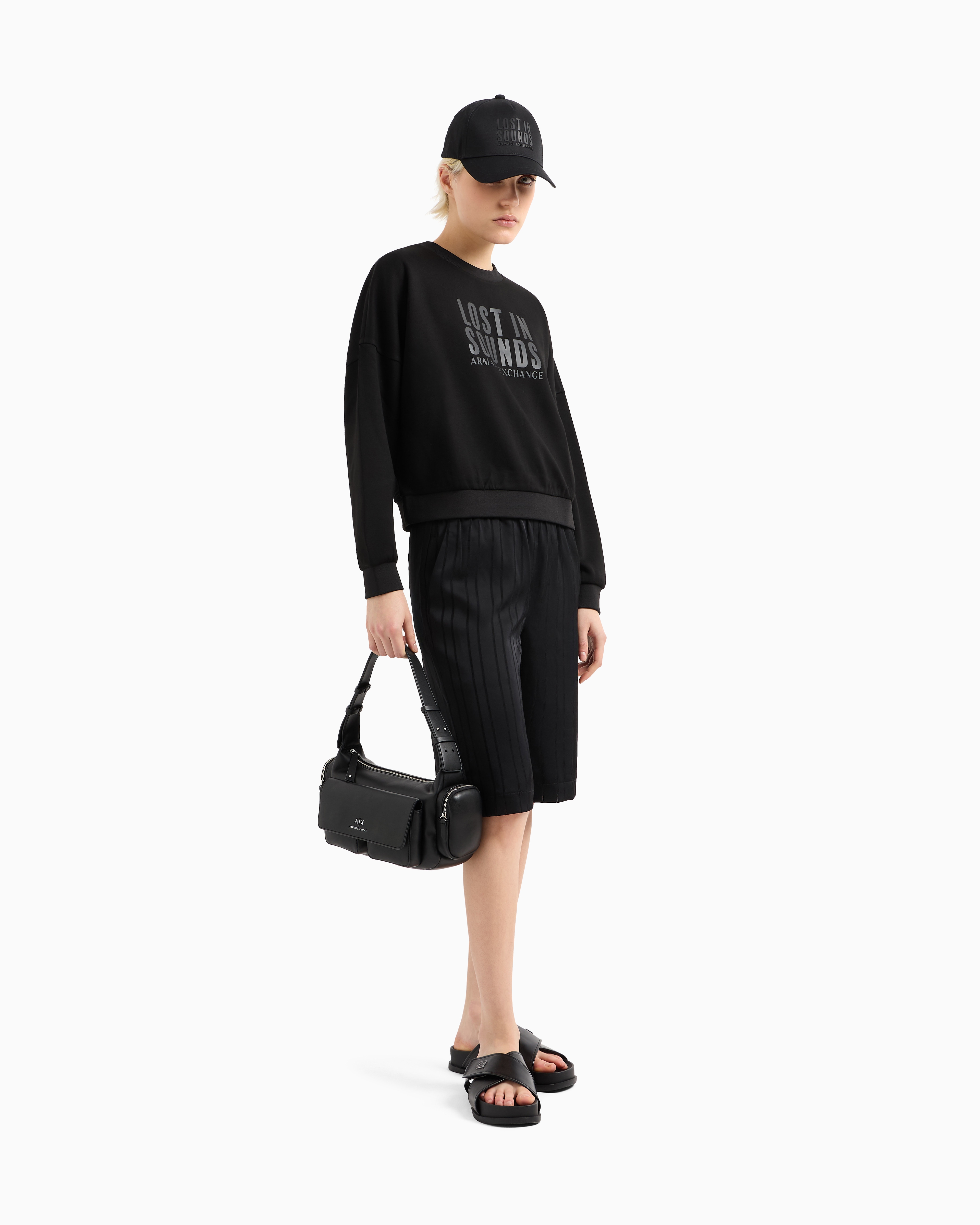 Armani Exchange - Lost Sound ASV crewneck sweatshirt, Woman, Black, Size: