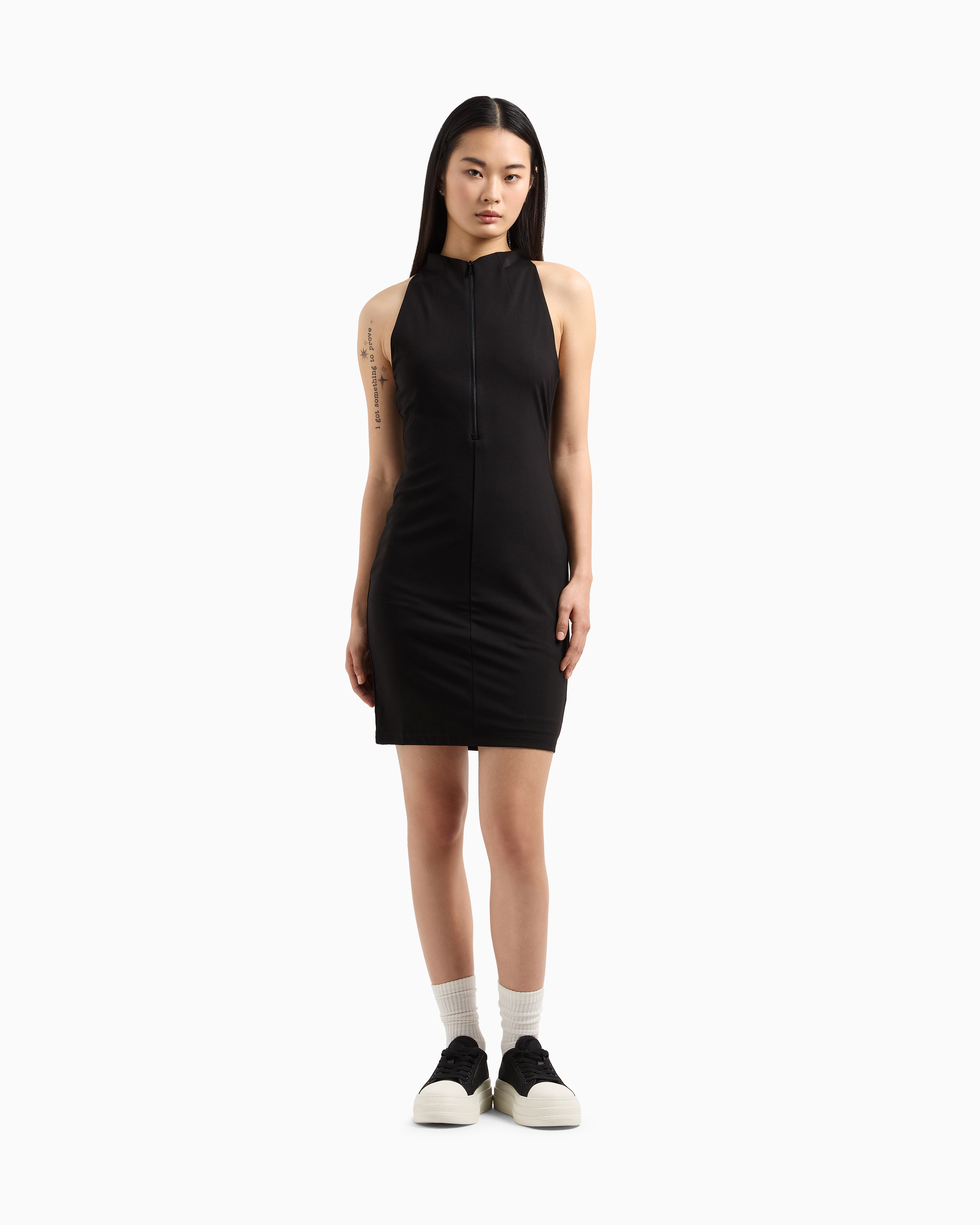 Armani Exchange - Stretch jersey midi dress with zip, Woman, Black, Size:
