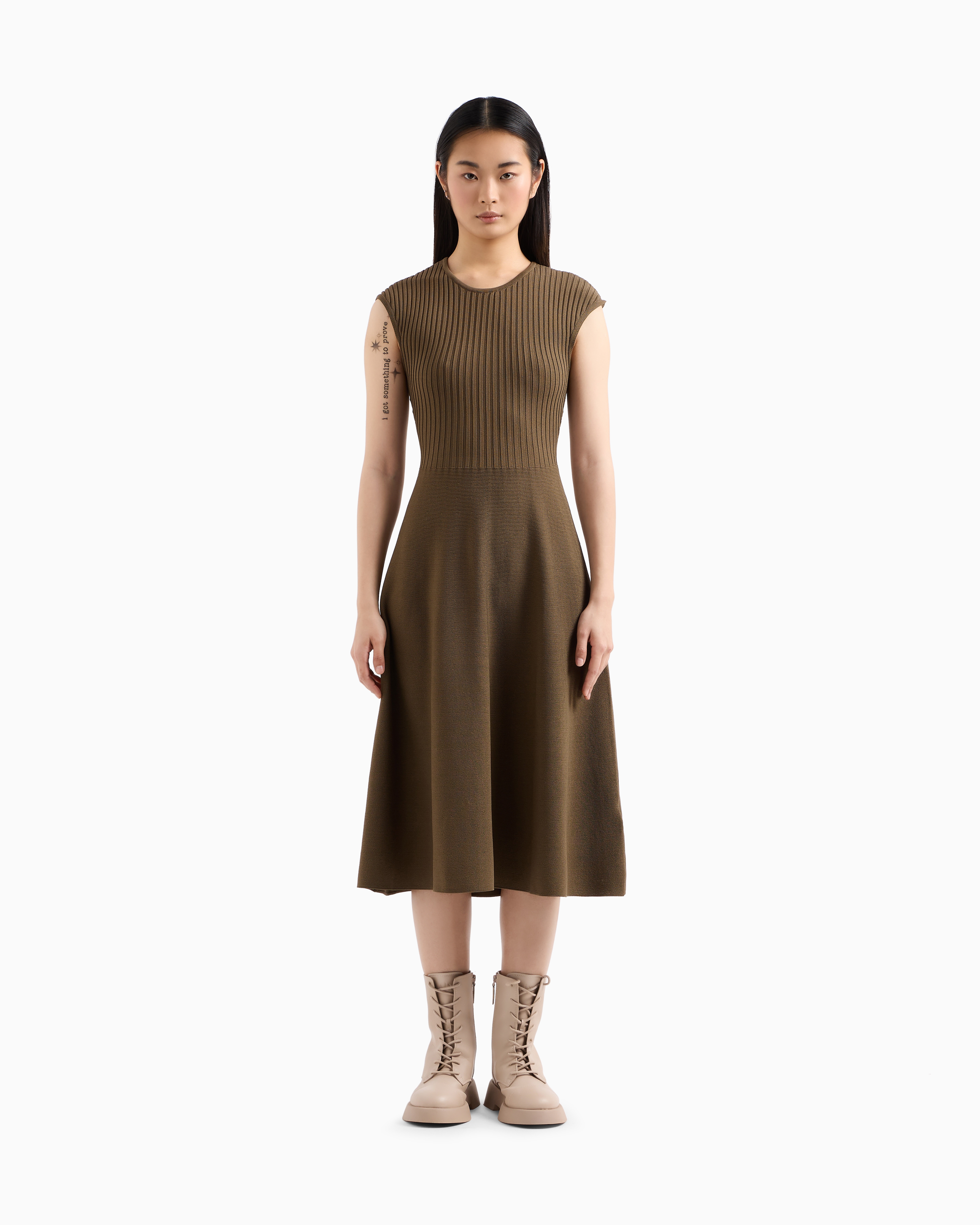 Armani Exchange - ASV Knit Longuette Dress, Woman, Brown, Size: M