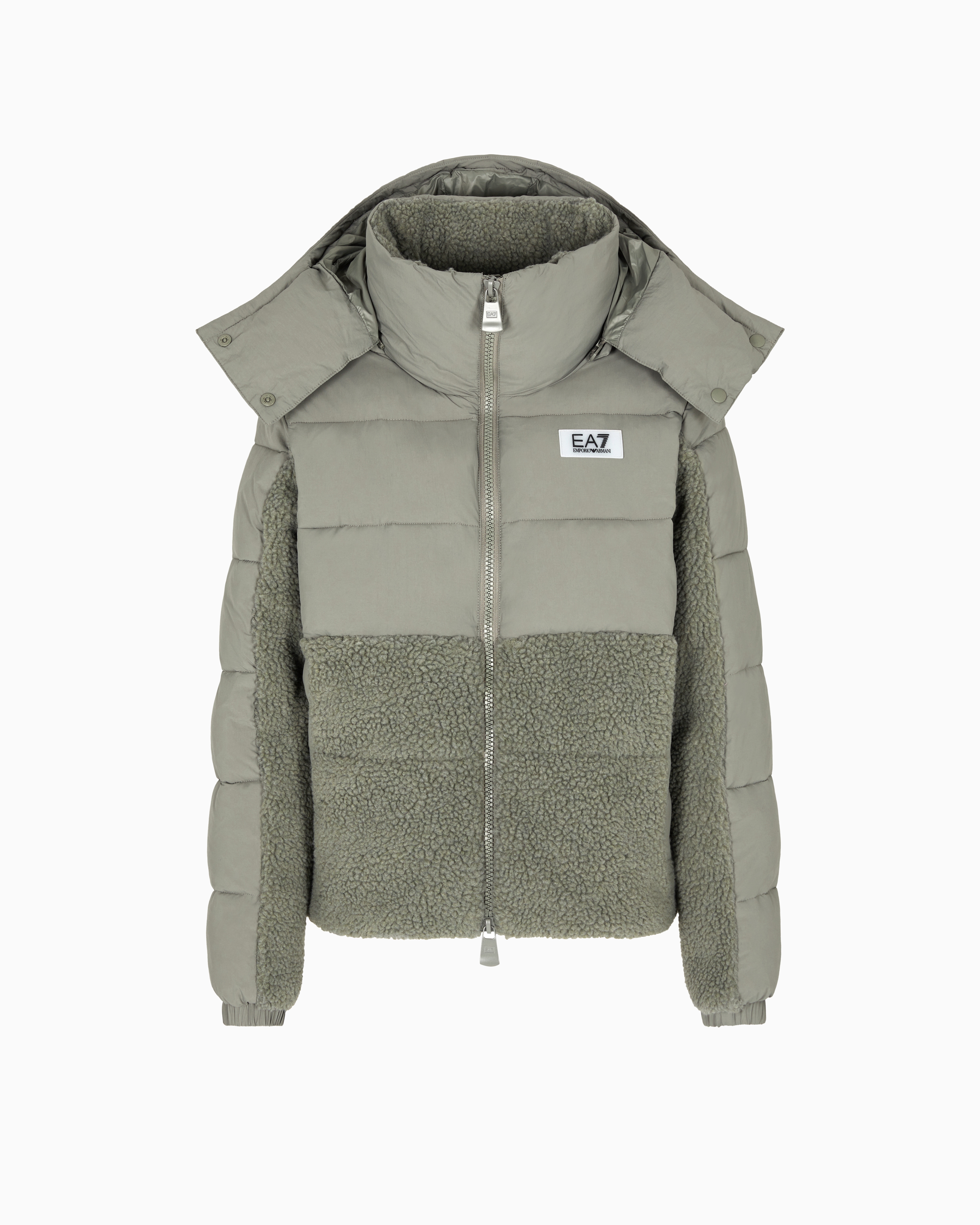 Ea7 Nylon Padded Jacket With Teddy-effect Fabric Details