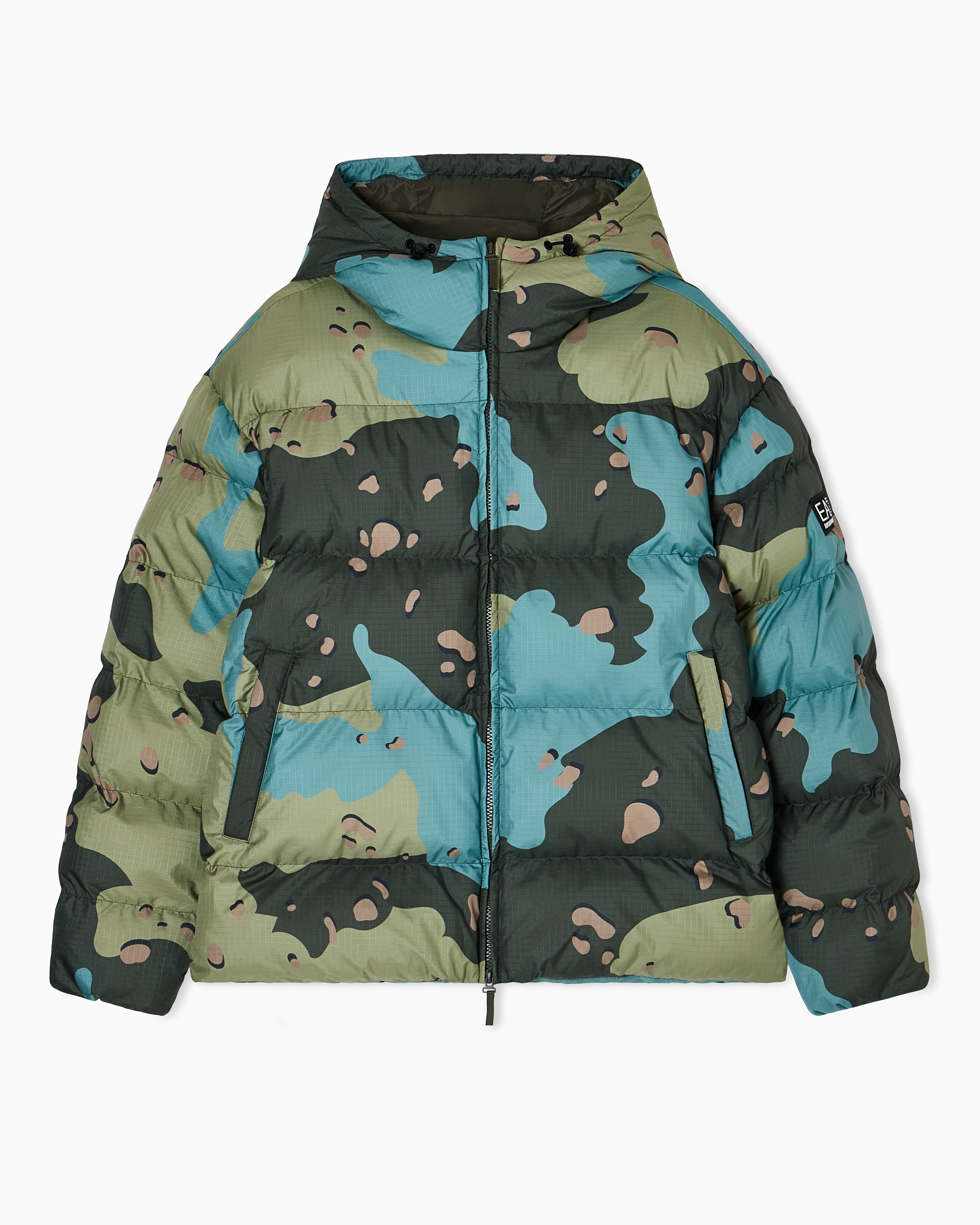 Ea7 Iridescent Nylon Padded Jacket With Hood In Multi