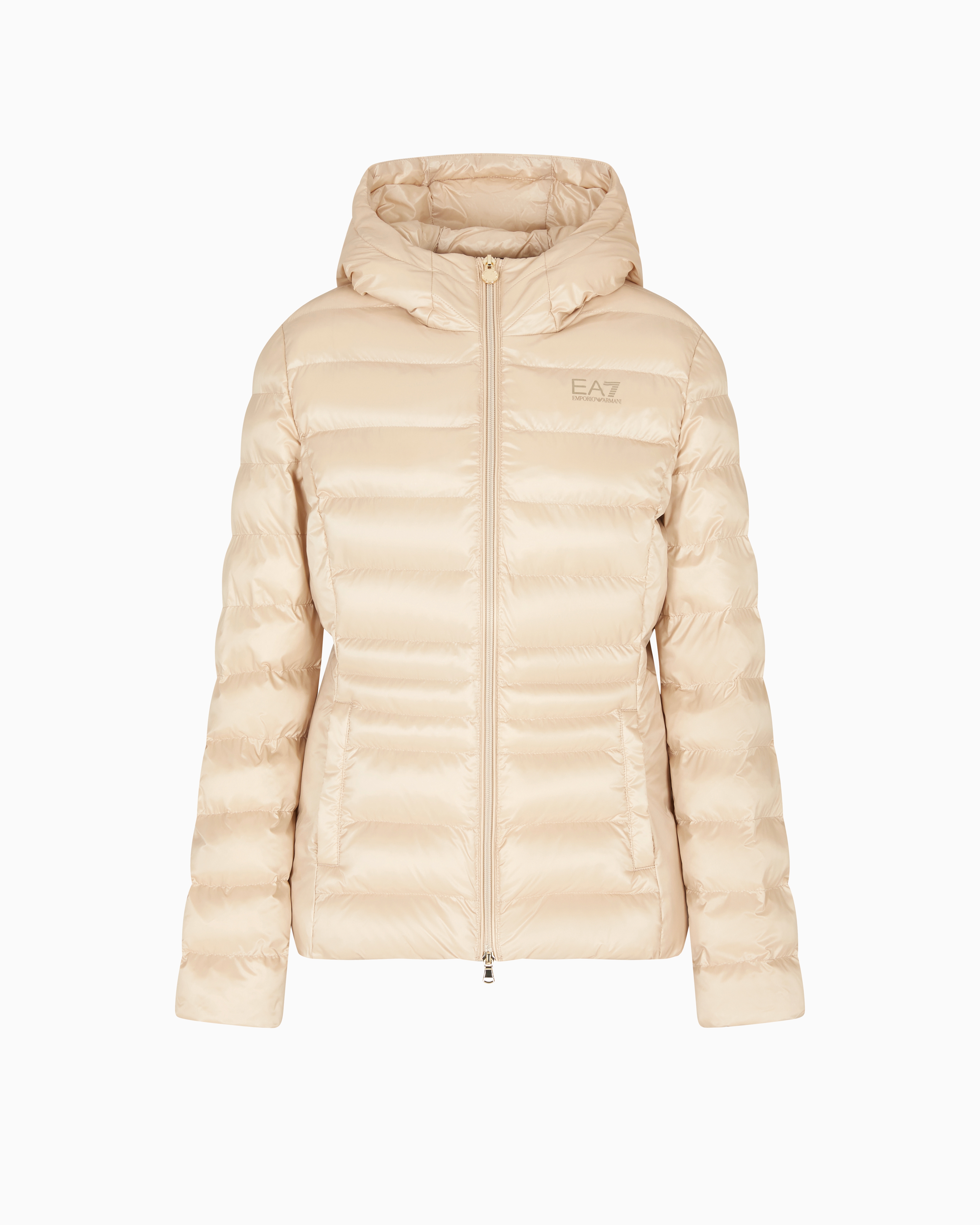 Ea7 Core Lady Nylon Padded Jacket In Beige