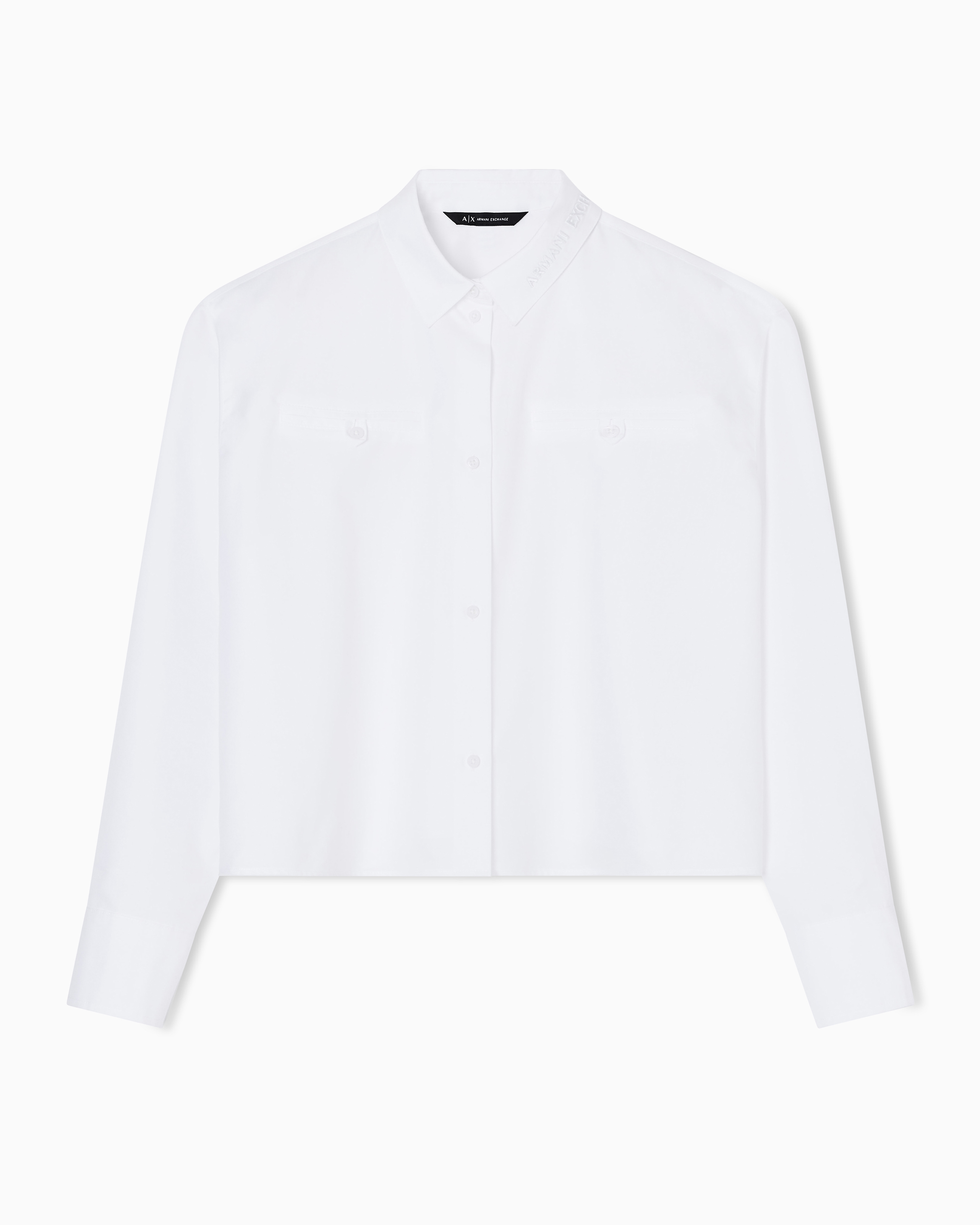 Armani Exchange - Cotton Blend Cropped Shirt, Woman, White, Size: