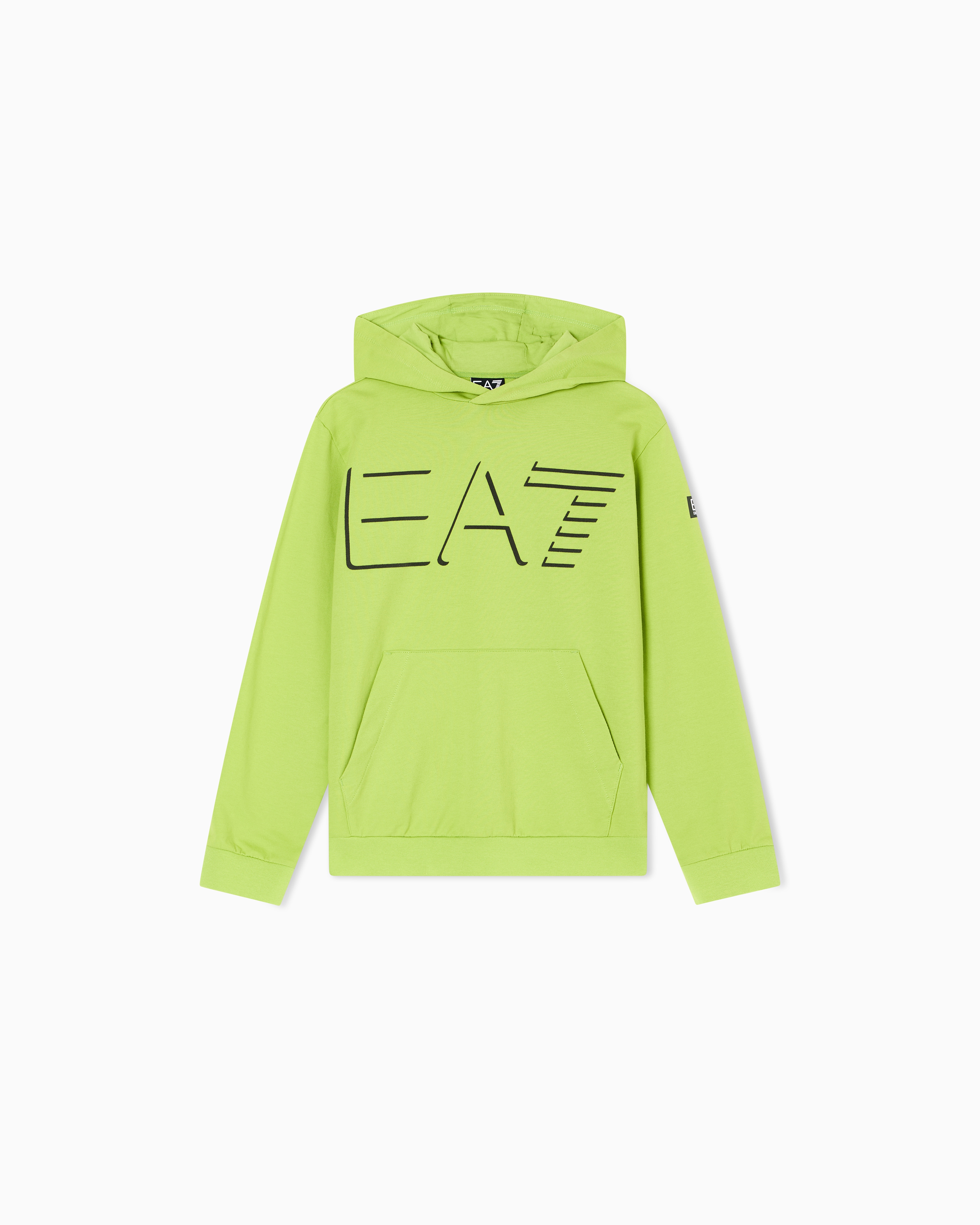 Ea7 Asv Logo Series Boy Organic Cotton-blend Hooded Sweatshirt In Green