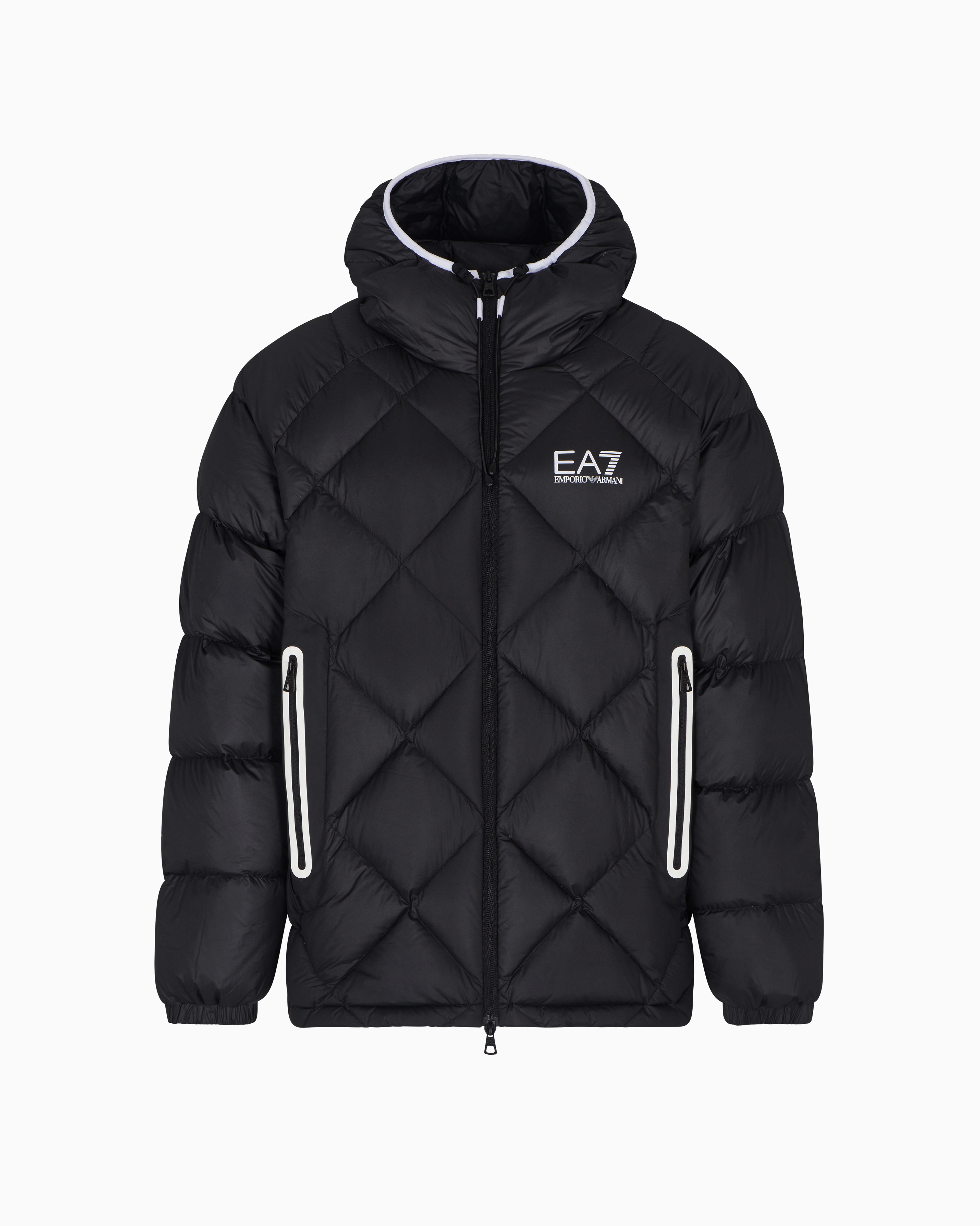 Ea7 Daunenjacke Mit Kapuze Aus Funktionsgewebe In Black