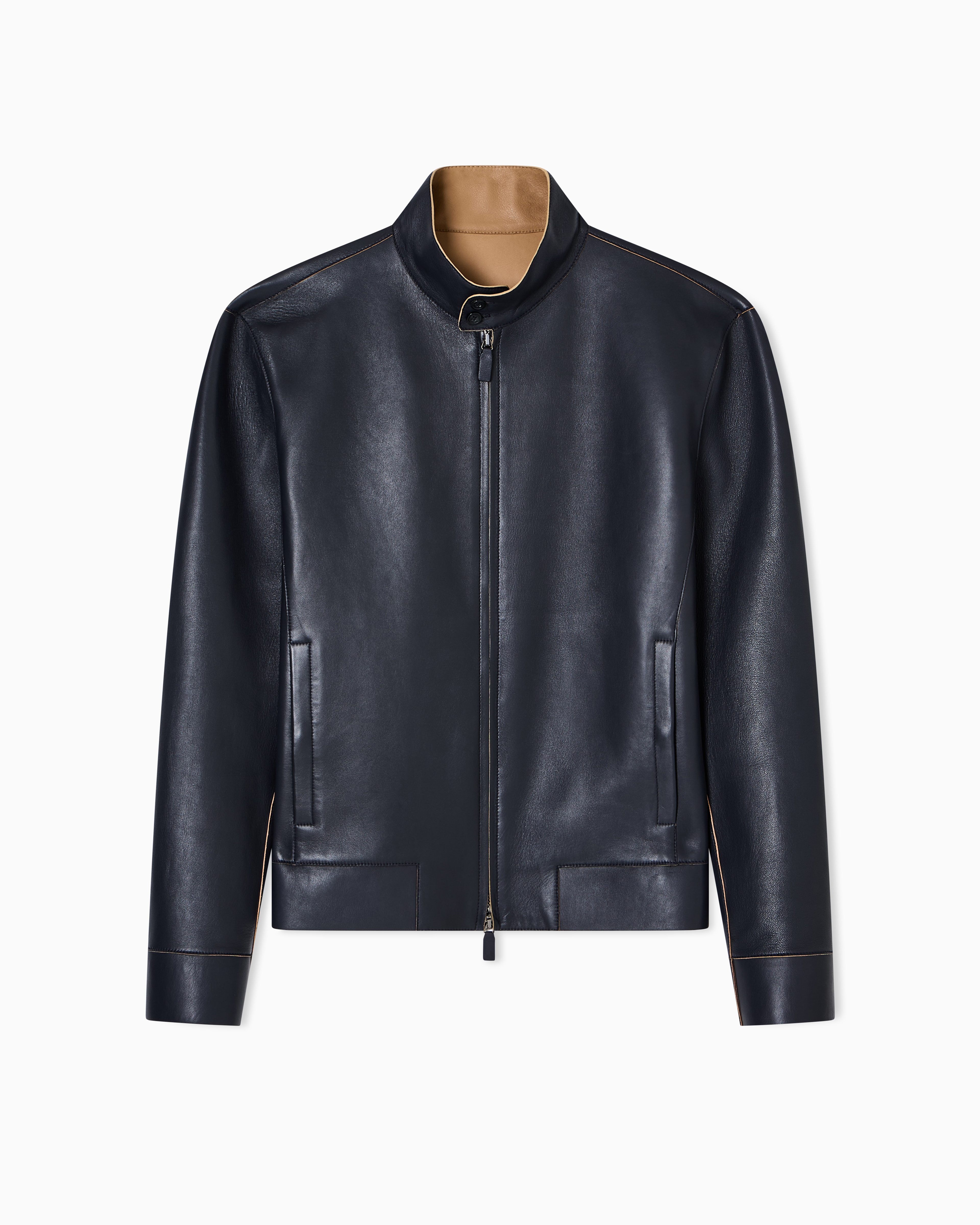 Emporio Armani Icon Glove-quality Nappa-lambskin Blouson In Blue