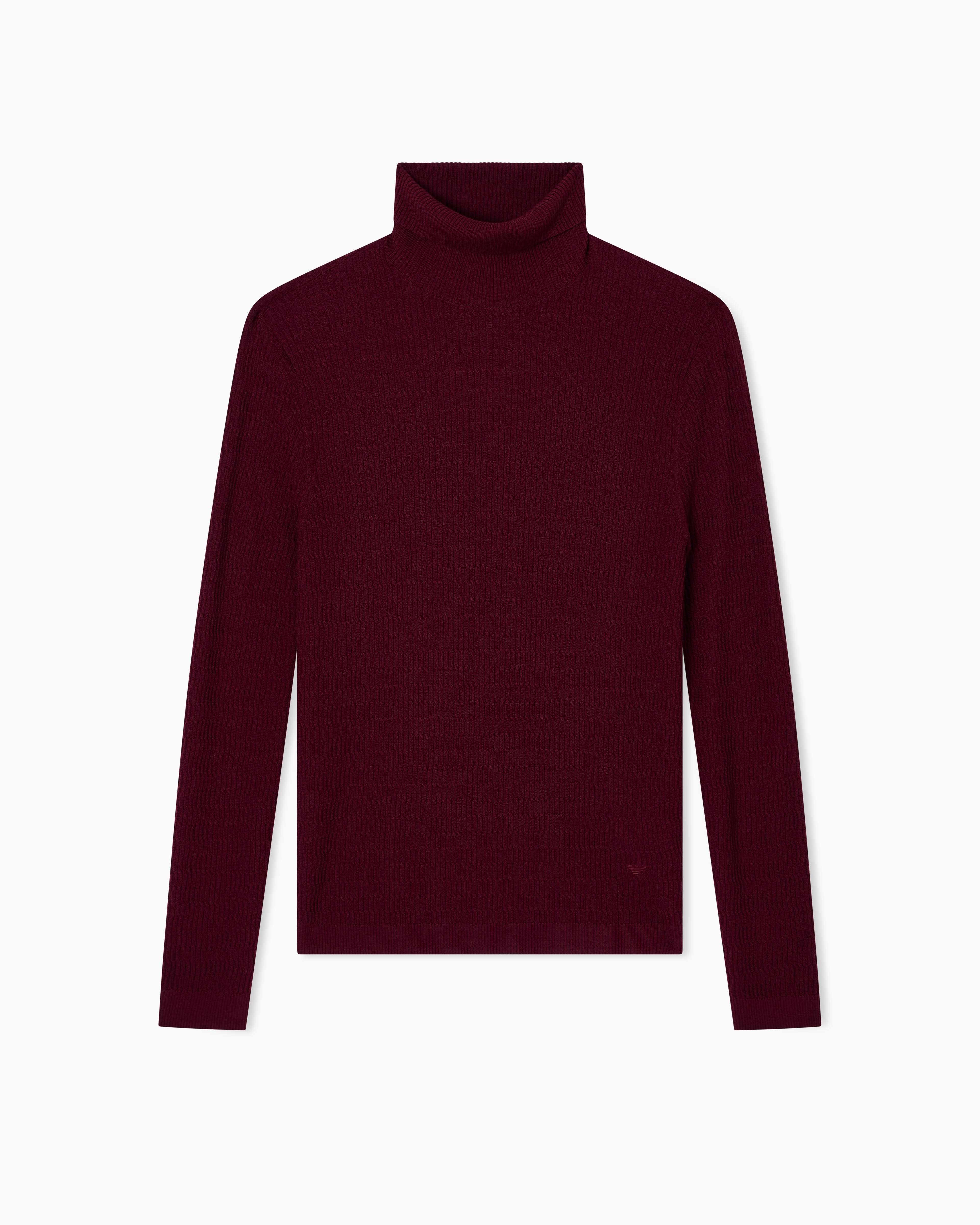 Emporio Armani - Links-stitch and cable-knit virgin-wool rollneck jumper, Man, Burgundy, Size: