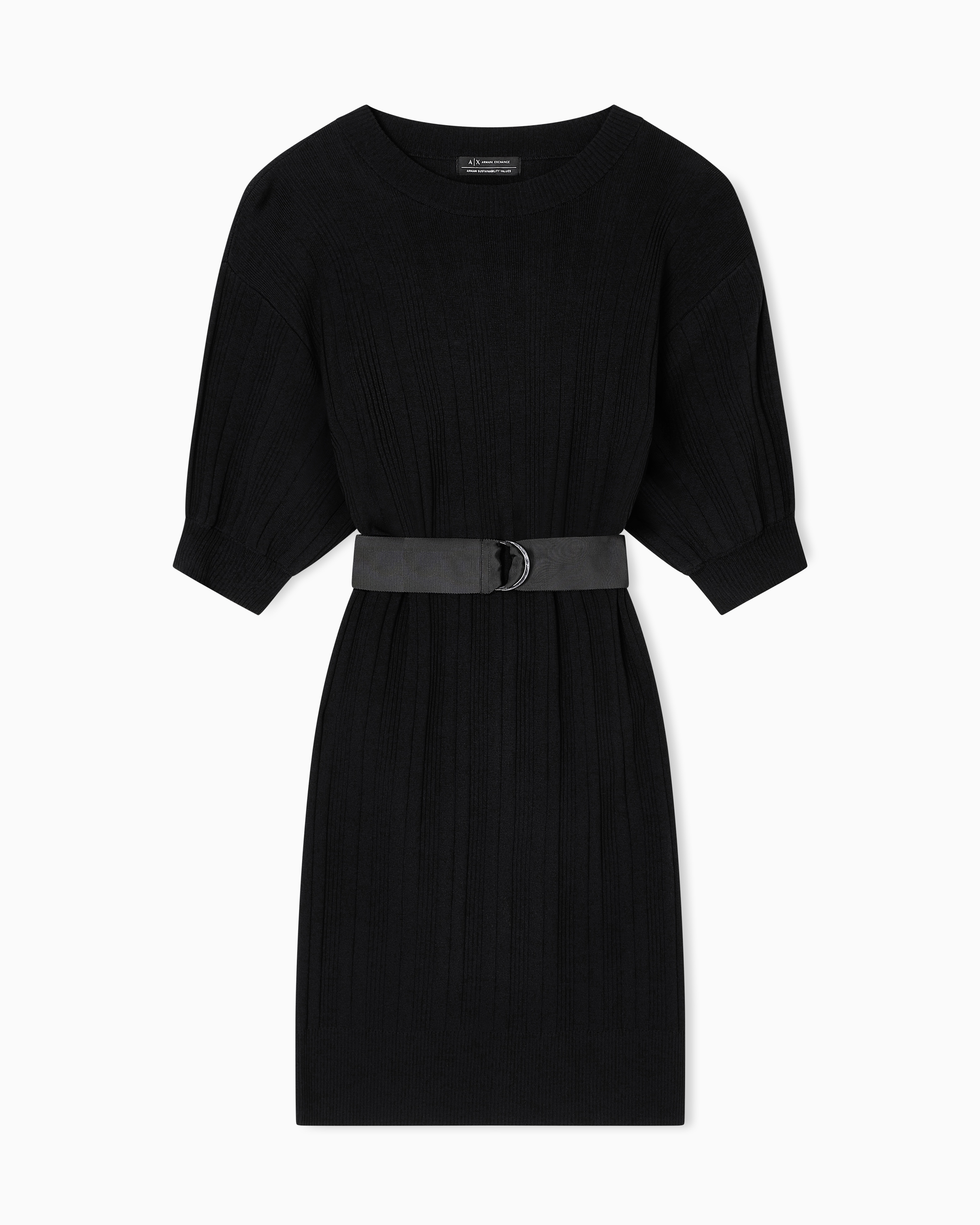Armani Exchange - Ribbed midi dress with belt, Woman, Black, Size: