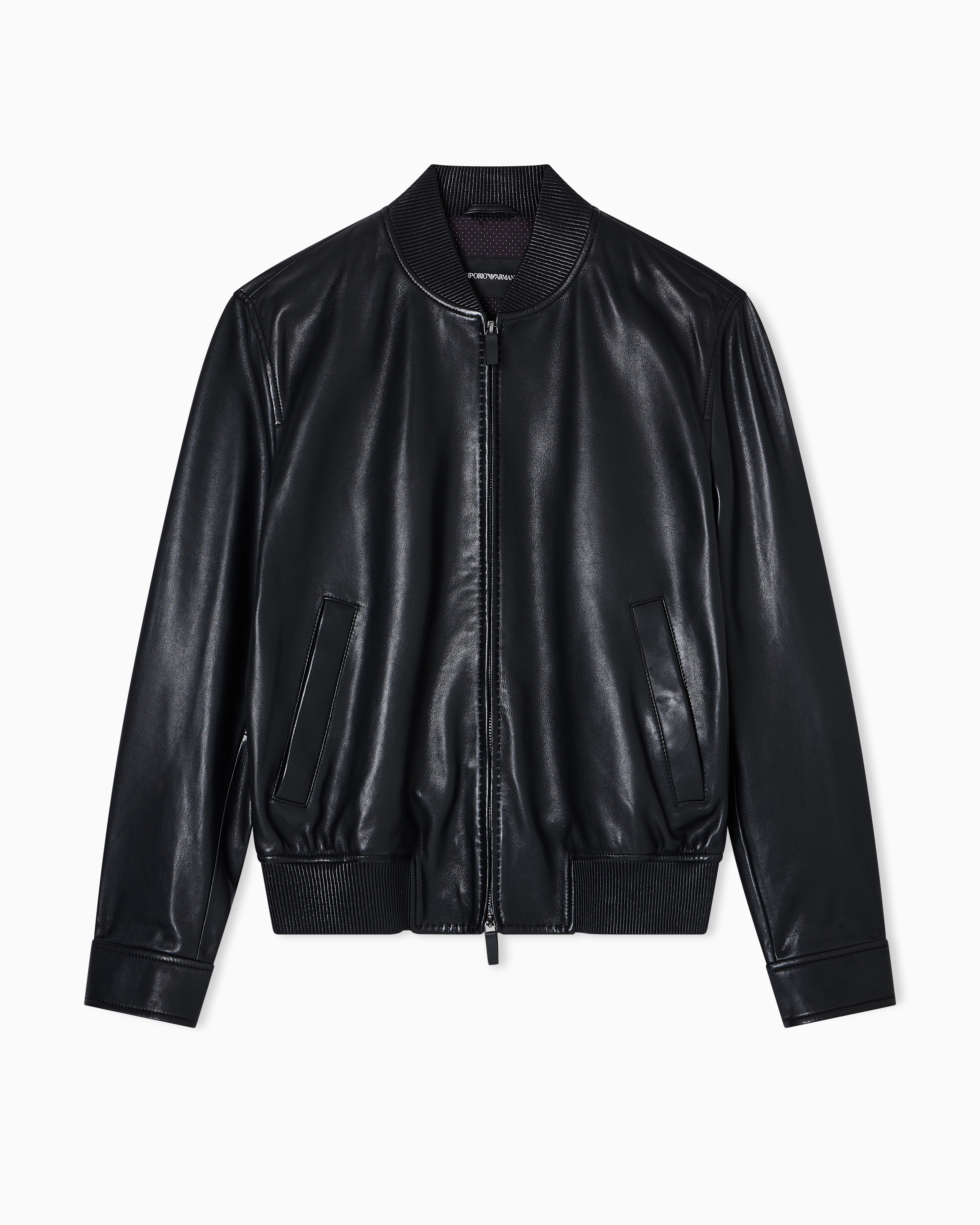 Emporio Armani Blouson In Aniline Nappa Lambskin In Black
