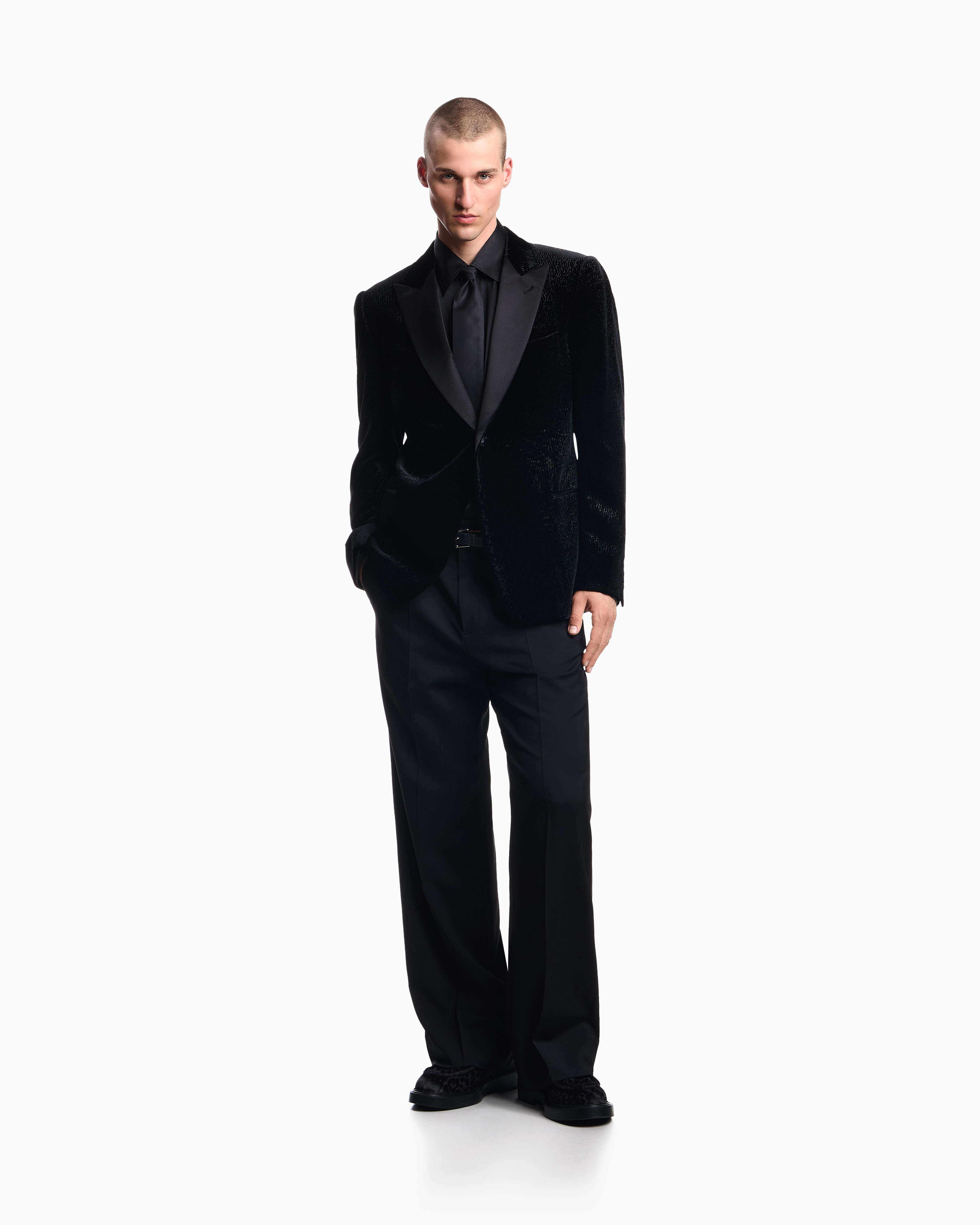Emporio Armani Long Sleeve Satin Shirt With Spread Collar In Black