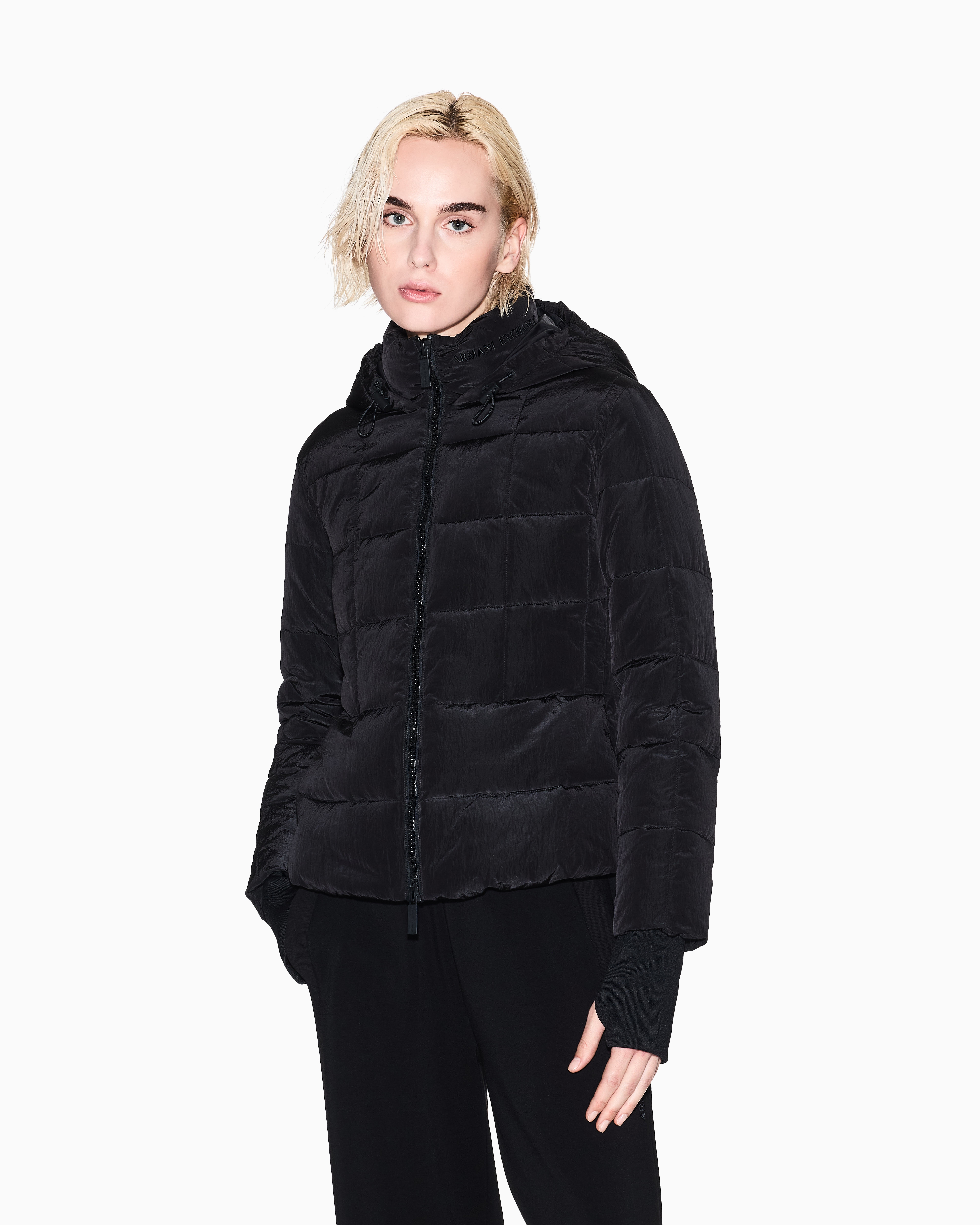 Armani Exchange - Wrinkled nylon jacket, Woman, Black, Size: