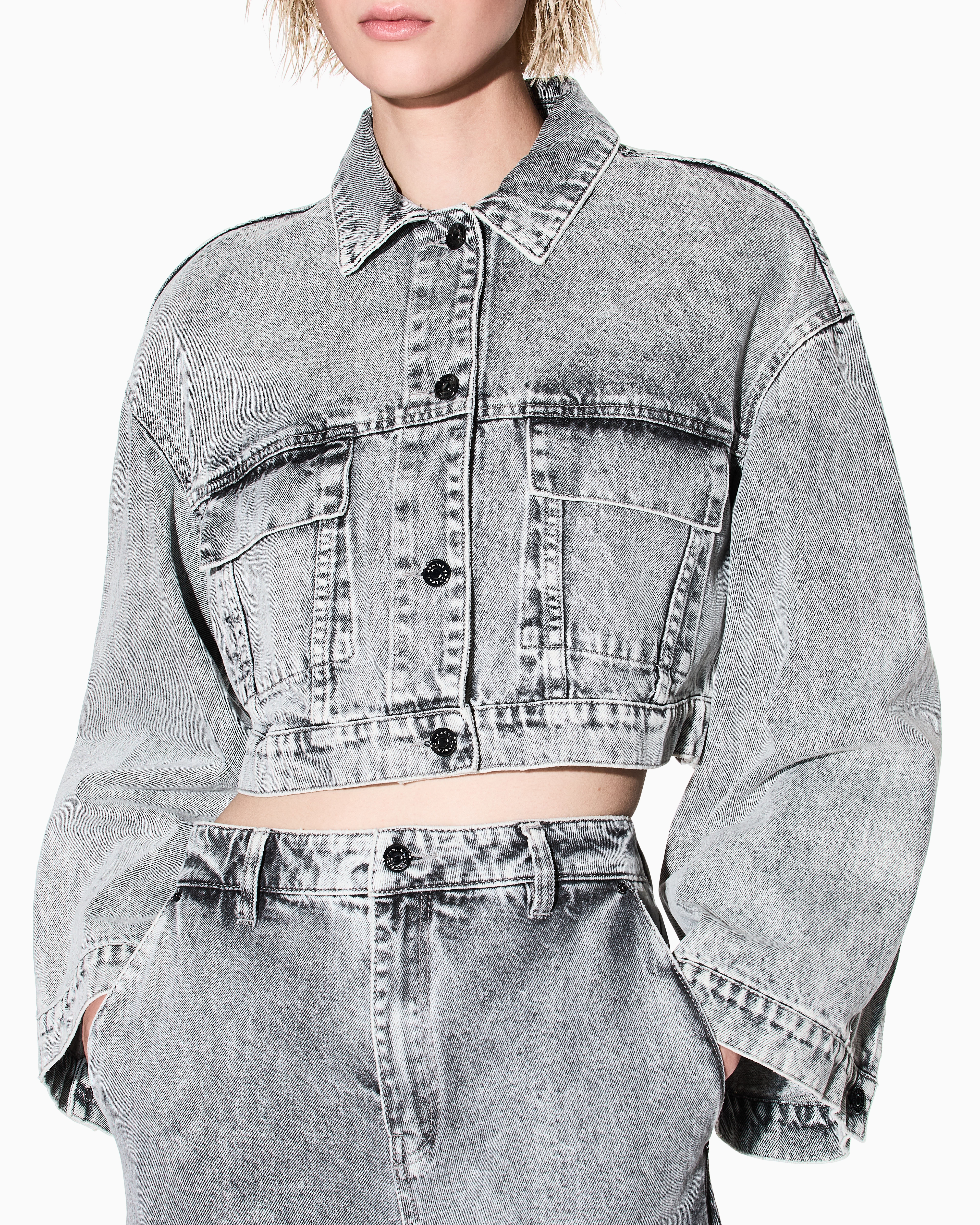 美品 ARMANI レディース デニムジャケット ワッペン 短丈 クロップド