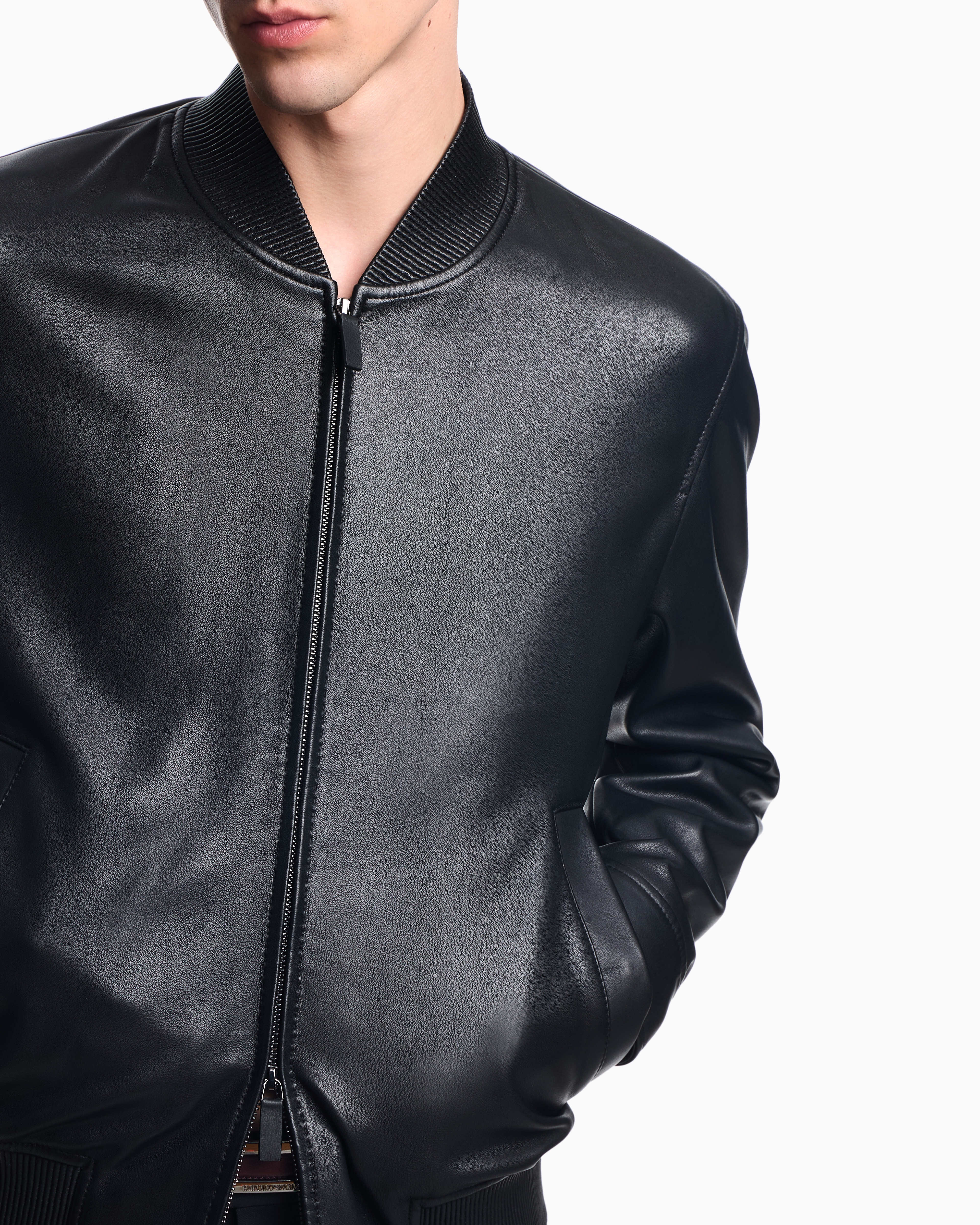 Emporio Armani Blouson In Aniline Nappa Lambskin In Black