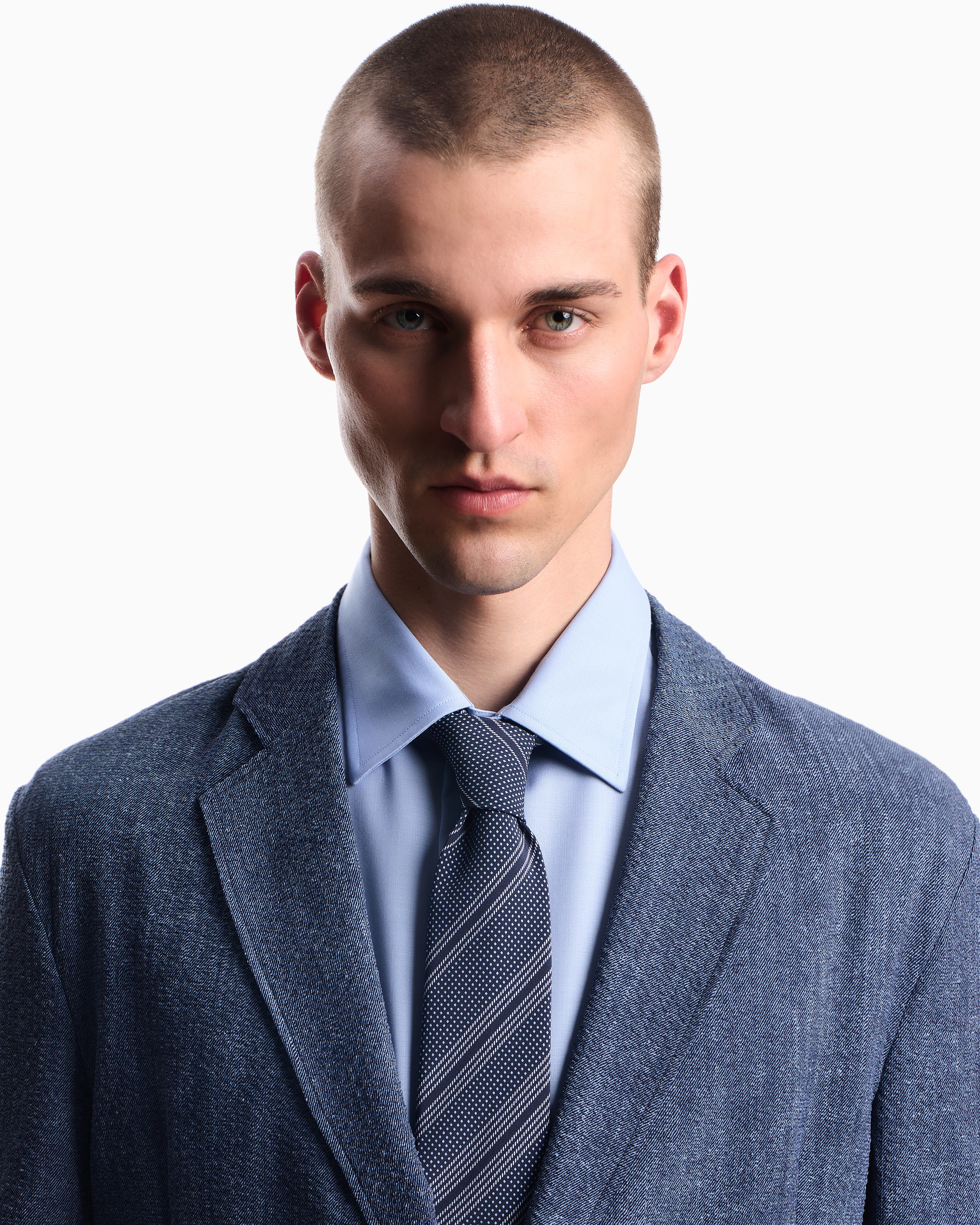 Emporio Armani Pure Silk Tie With Mixed Jacquard Pattern In Blue