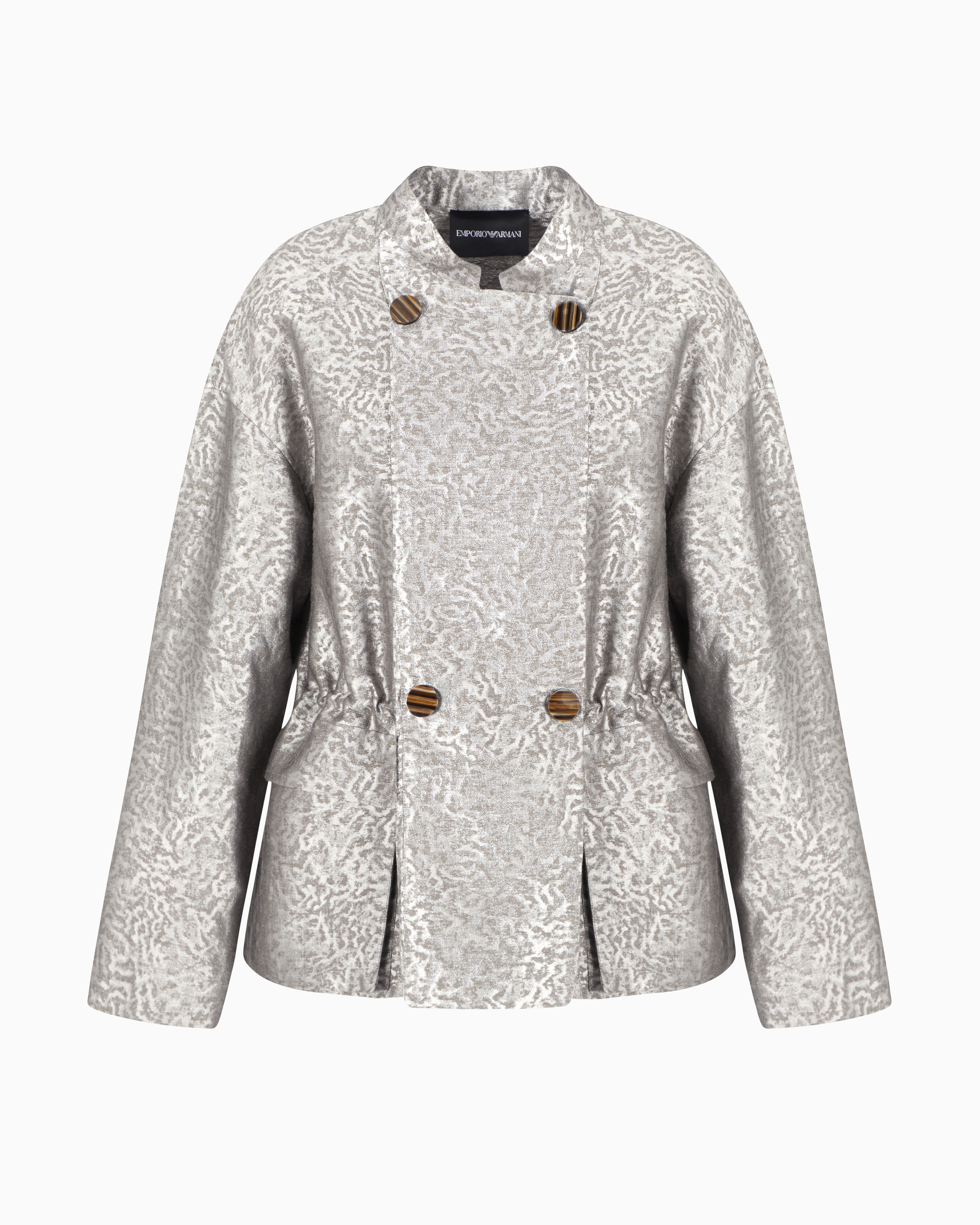 Emporio Armani - Camouflage jacquard linen-blend jacket with drawstring, Woman, Grey, Size: