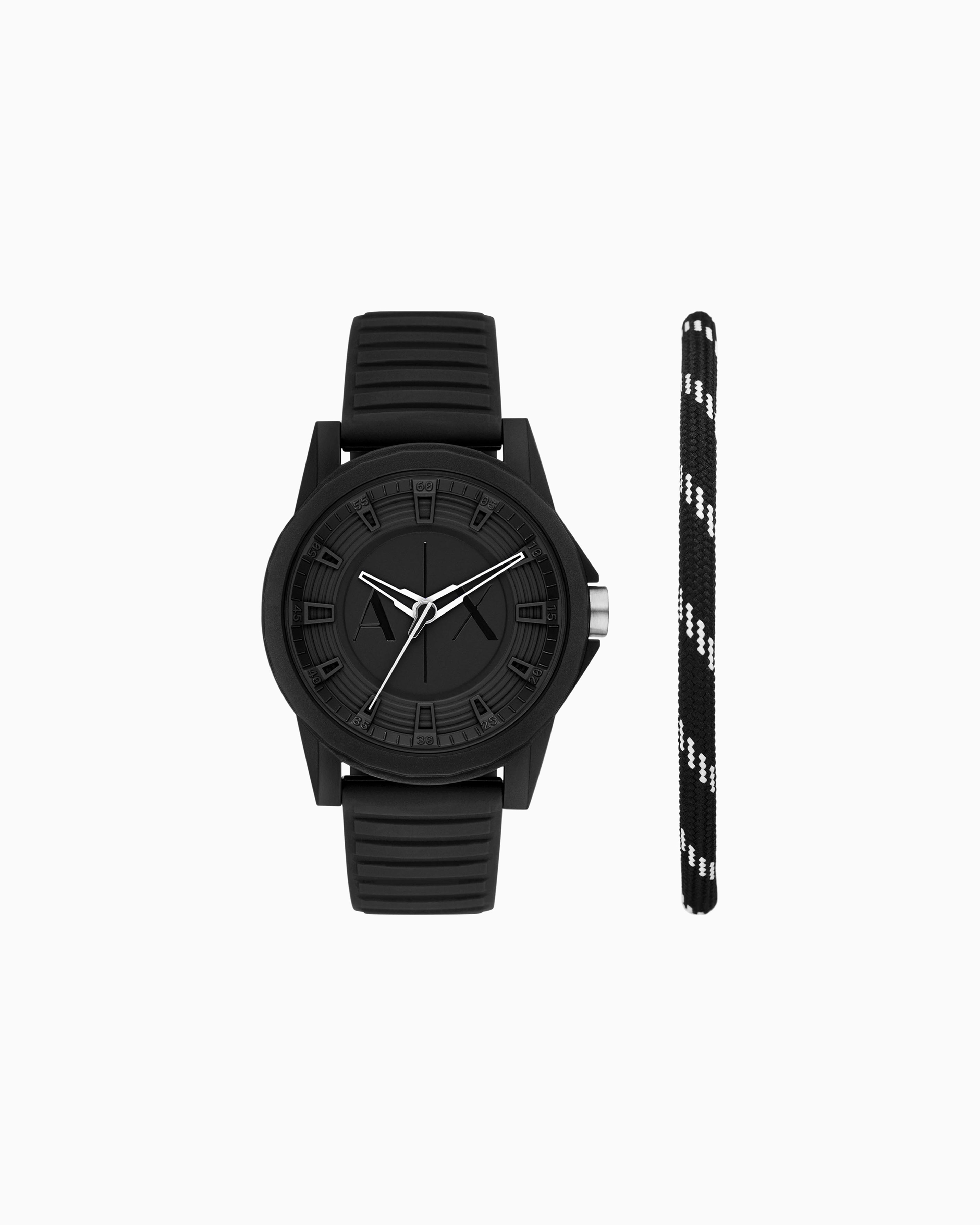 Armani Exchange - Three-hand black silicone watch and bracelet set, Man, Multicoloured, Size: TU