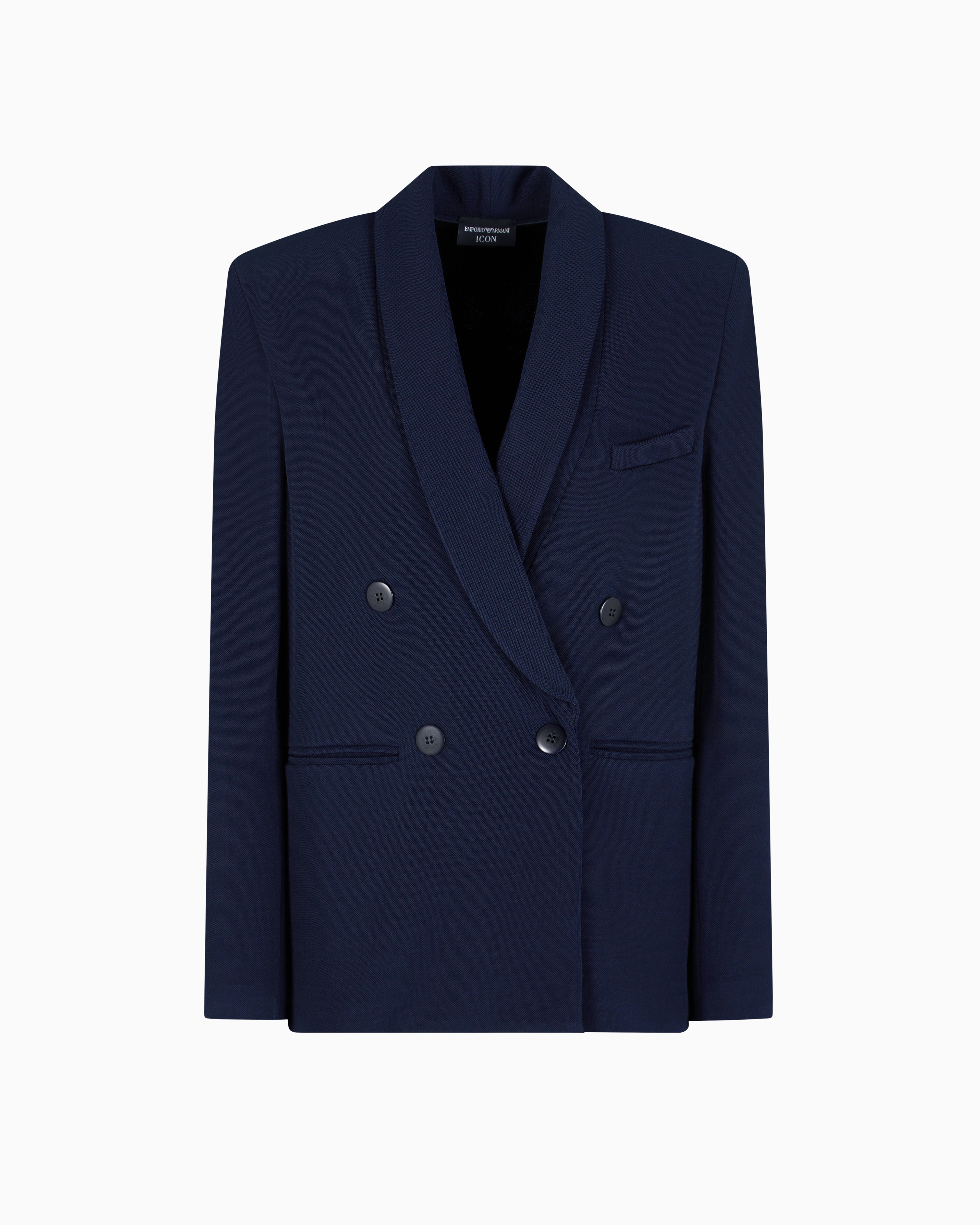 Emporio Armani - Icon compact piqué double-breasted blazer, Woman, Navy Blue, Size: