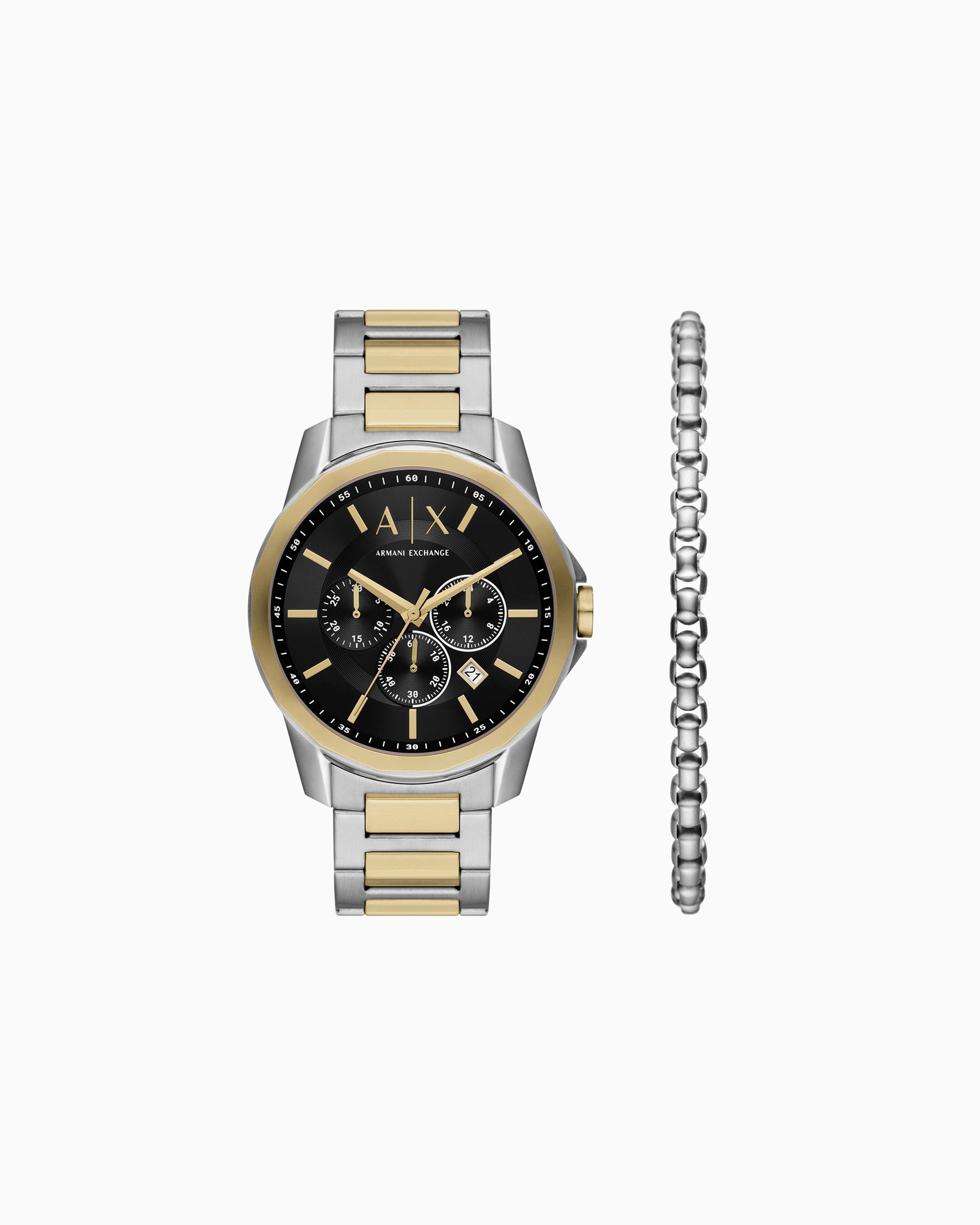 Armani Exchange - Two-Tone Stainless Steel Chronograph Watch Set with Bracelet, Man, Multicoloured, Size: TU
