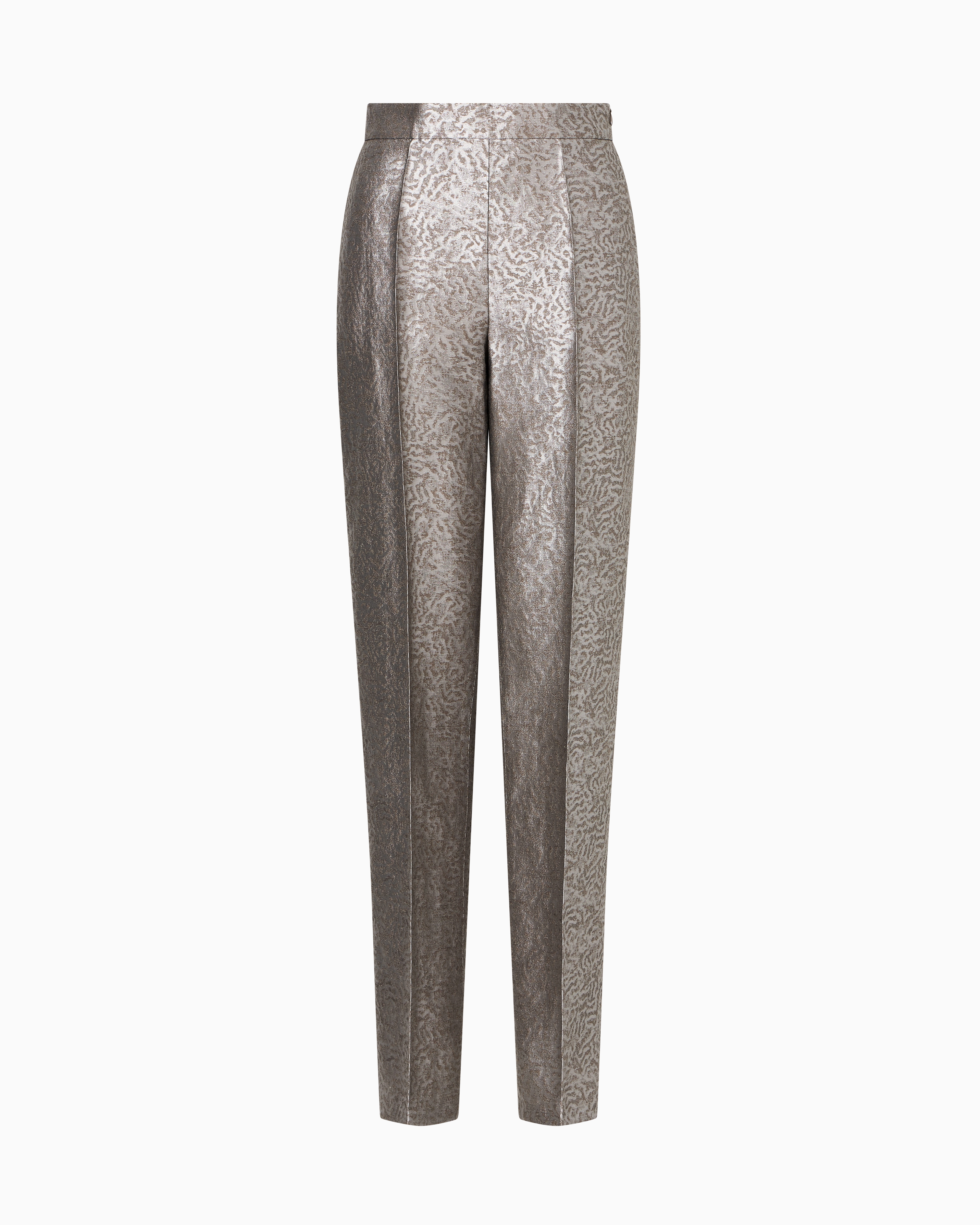 Emporio Armani - Camouflage jacquard linen blend trousers, Woman, Grey, Size: