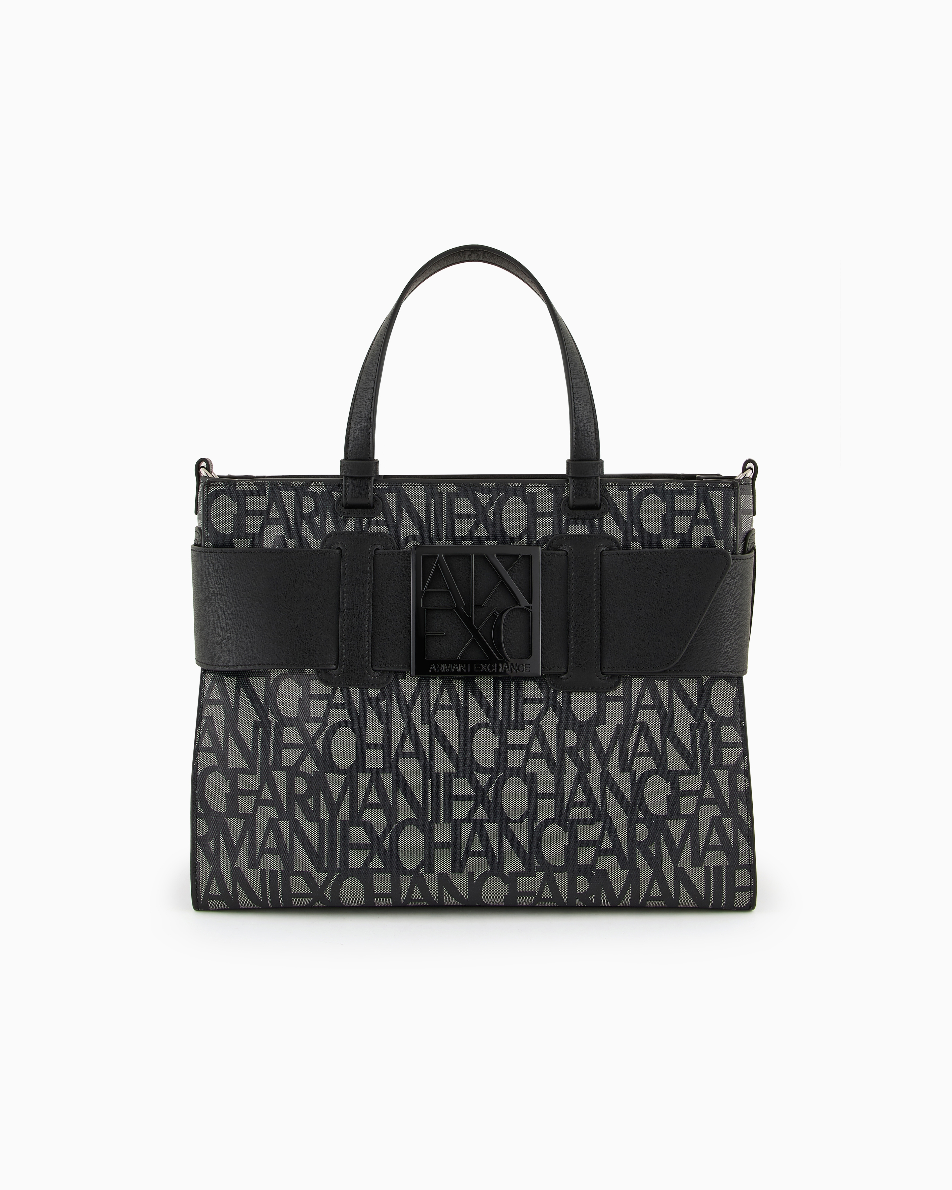 Armani Exchange Black Tote Bag With Double Handles And Shoulder Strap Tu