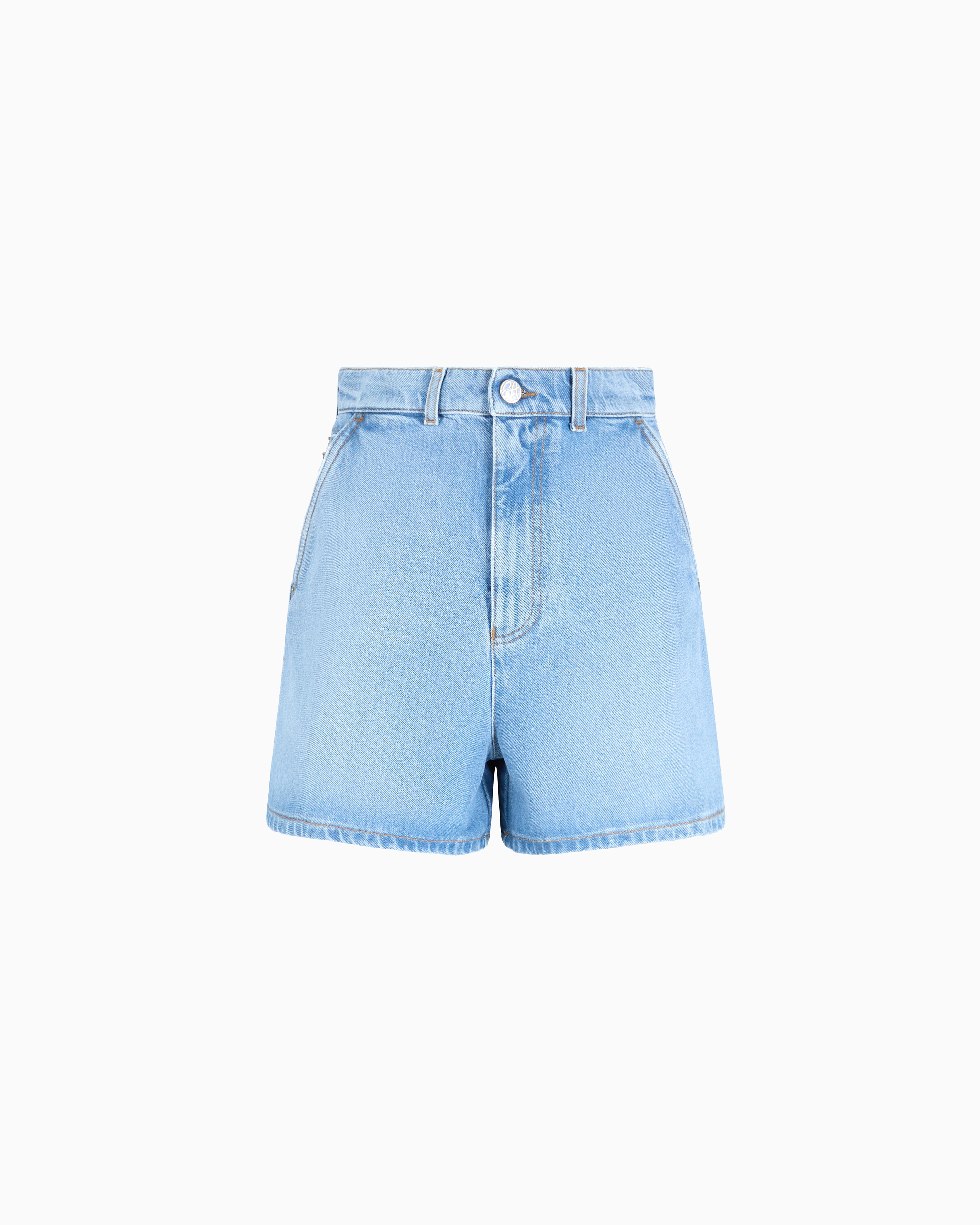 Emporio Armani - J77 high-rise worn-effect denim shorts, Woman, Blue, Size:
