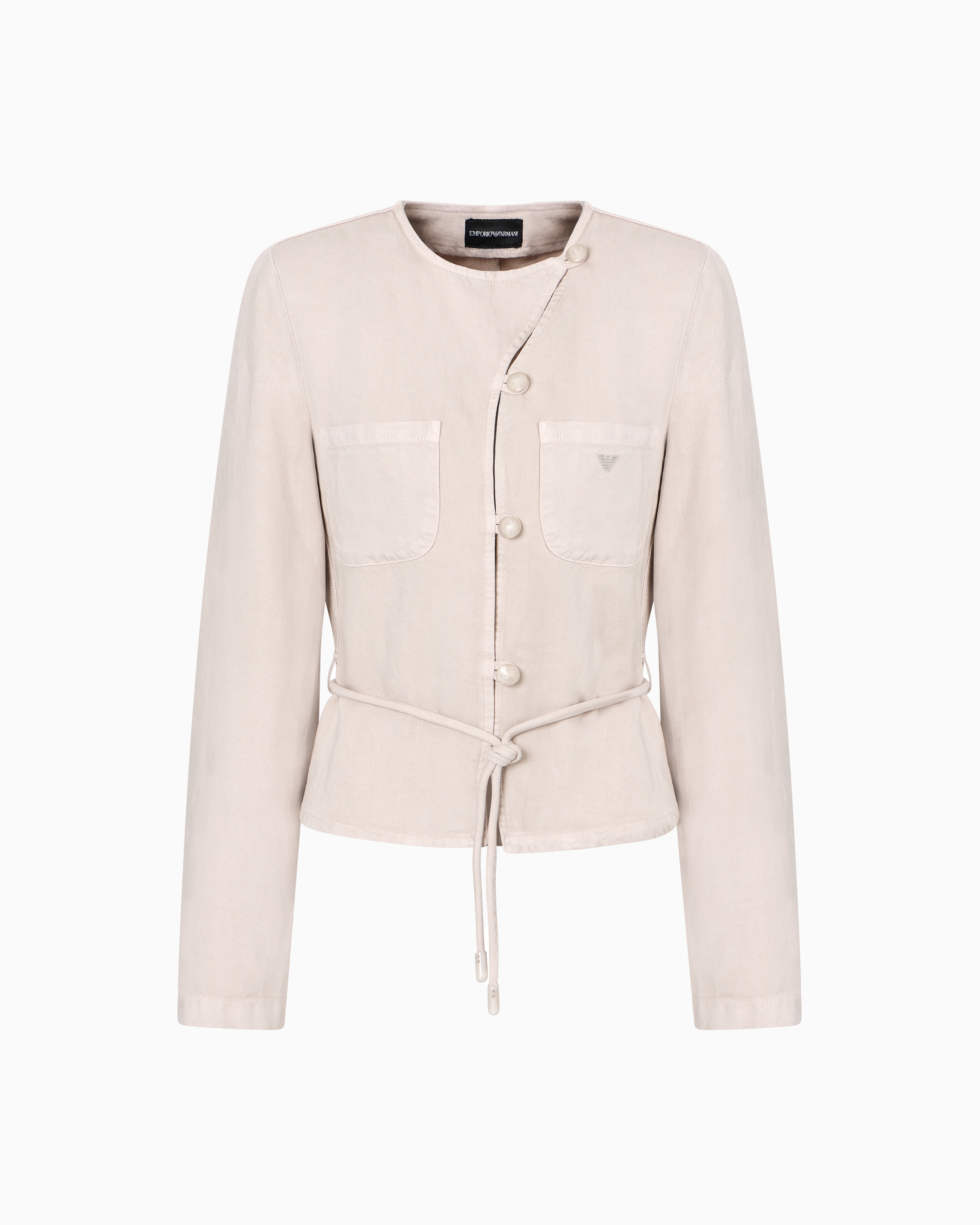 Emporio Armani - ASV garment-dyed Lyocell and linen jacket with strap, Woman, Beige, Size: