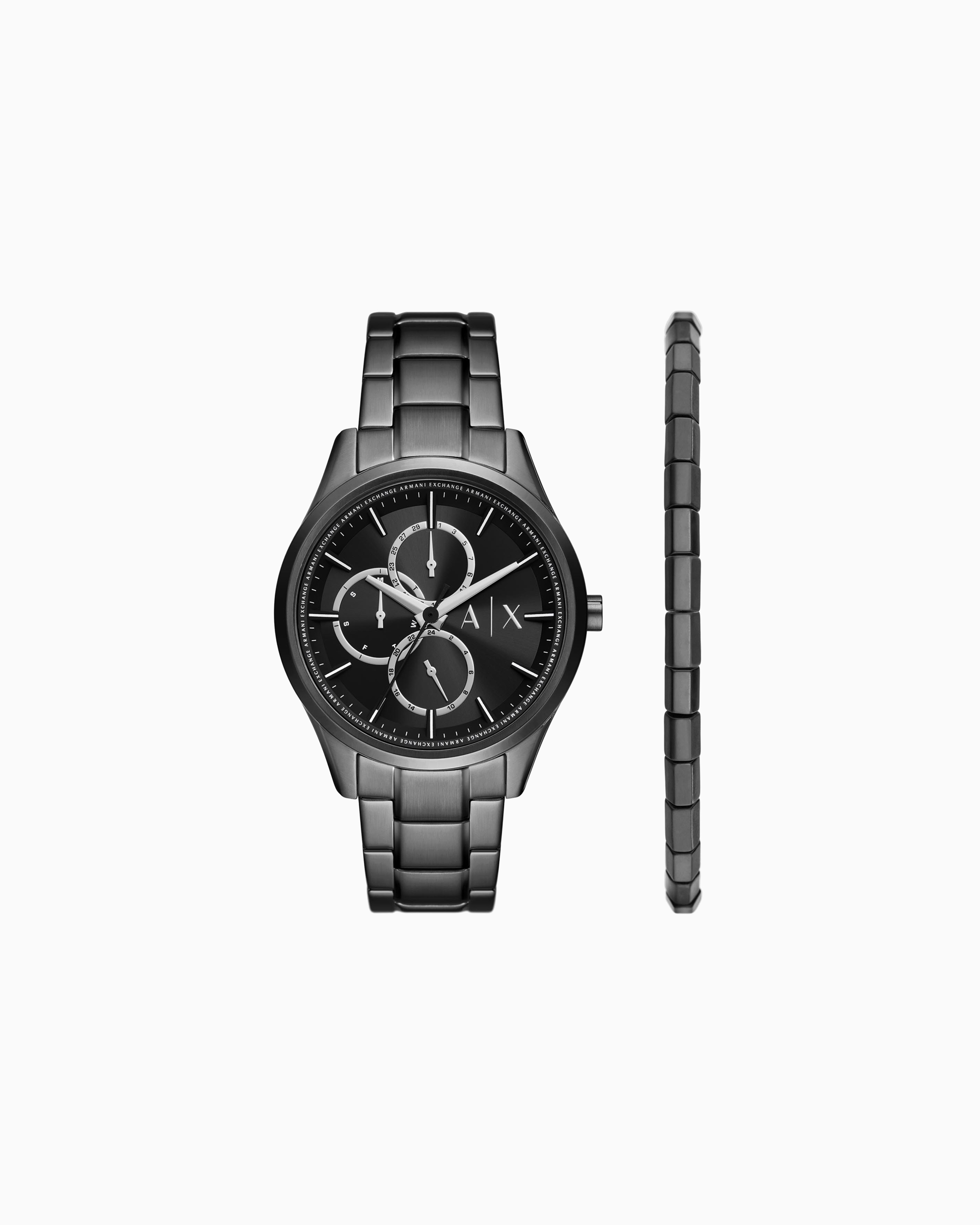 Armani Exchange - Black Stainless Steel Multifunction Watch and Bracelet Set, Man, Multicoloured, Size: TU