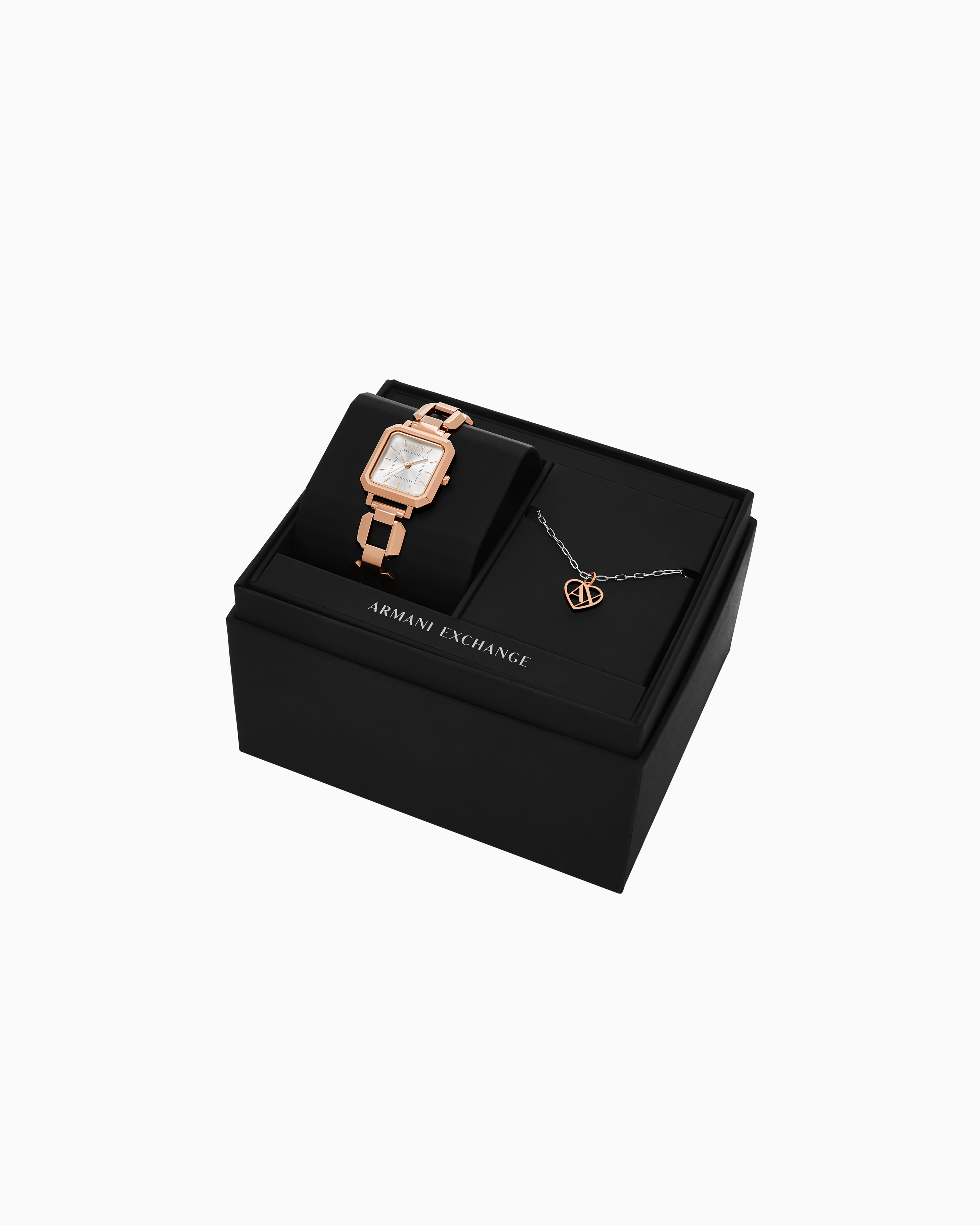 Armani Exchange -  Three-Hand Rose Gold-Tone Stainless Steel Watch and necklace set, Woman, Multicoloured, Size: TU