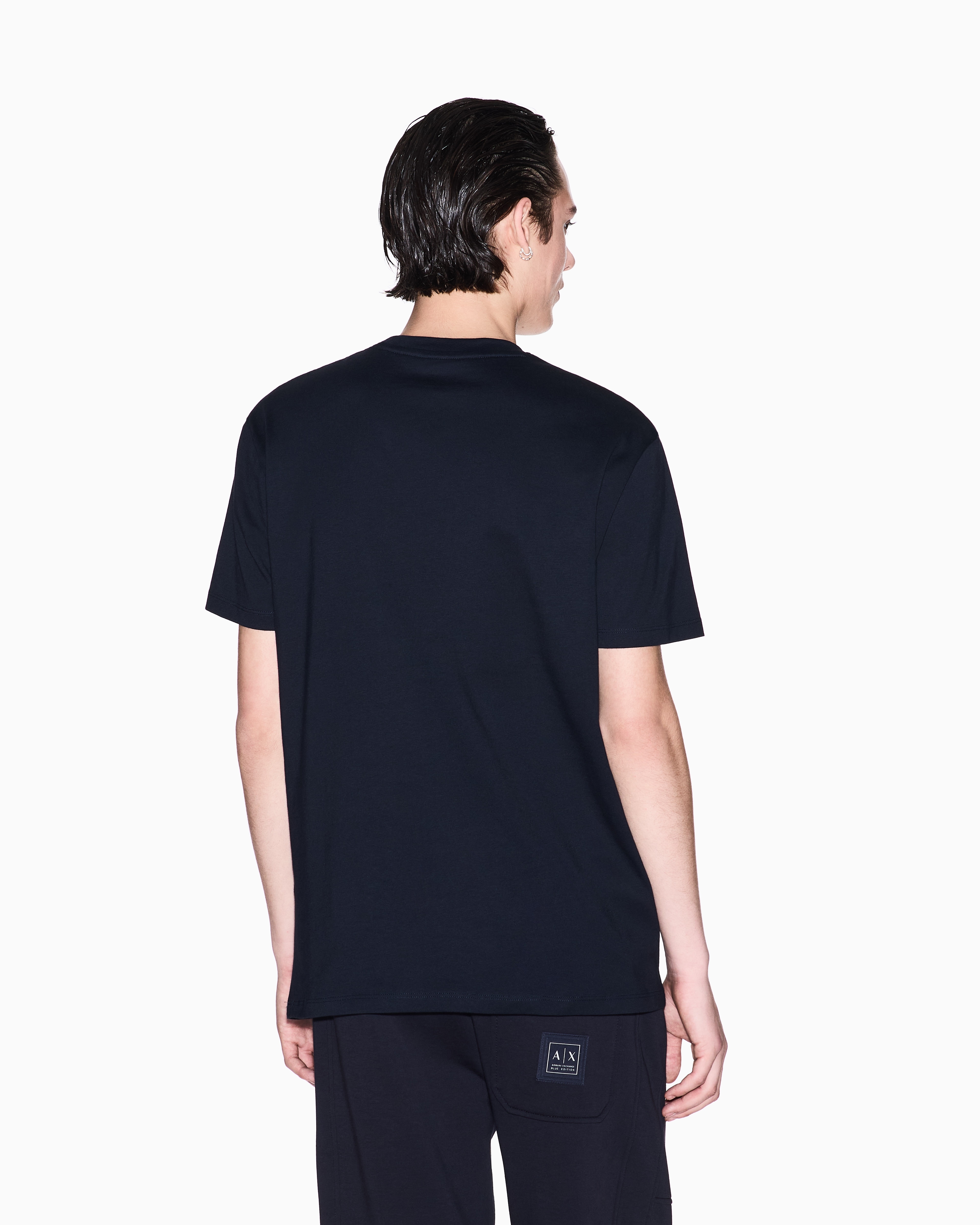 Armani Exchange - Regular fit T-shirt with logo lettering, Man, Navy Blue, Size: