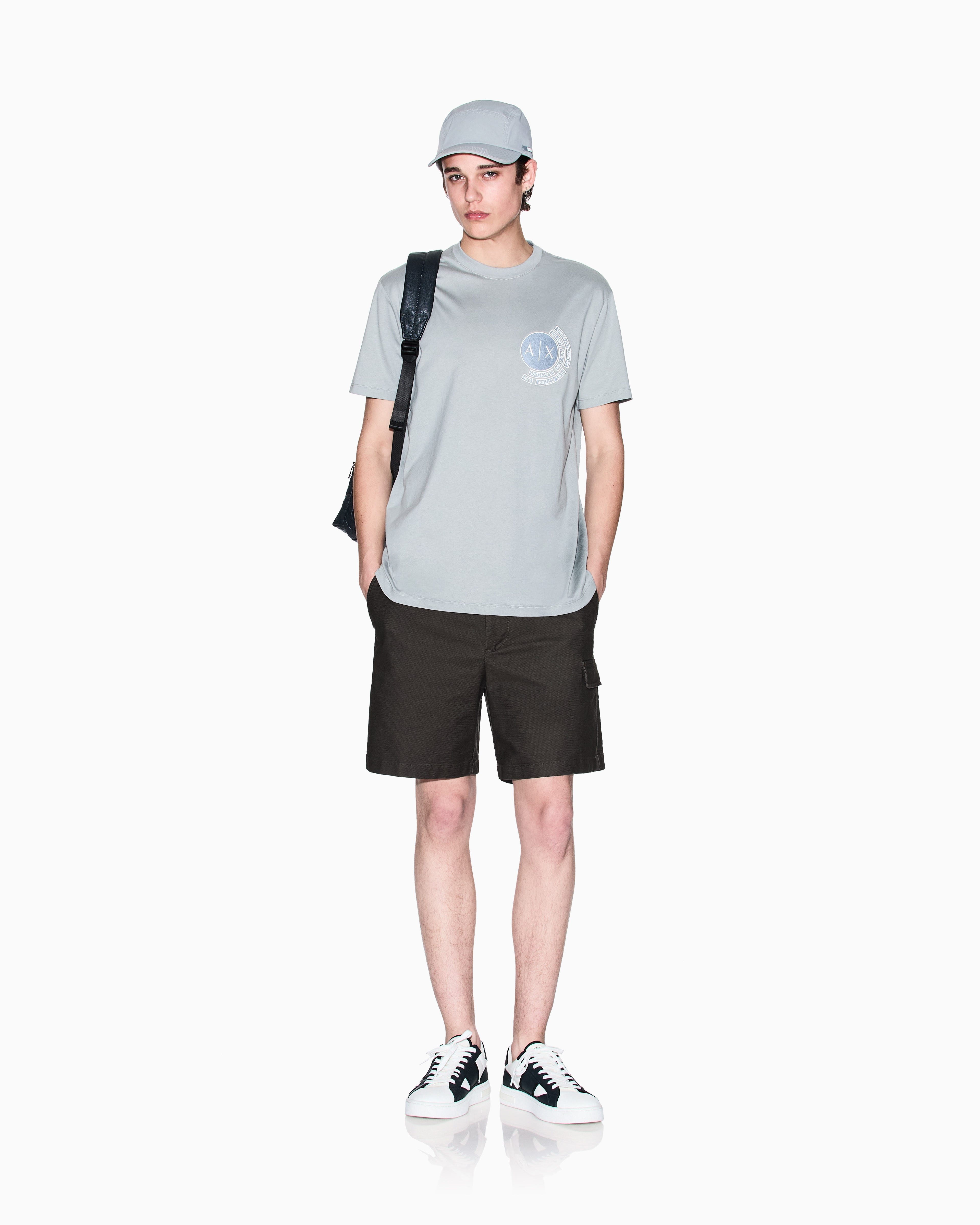 Armani Exchange - Regular fit T-shirt with logo and patch on the chest, Man, Grey, Size: