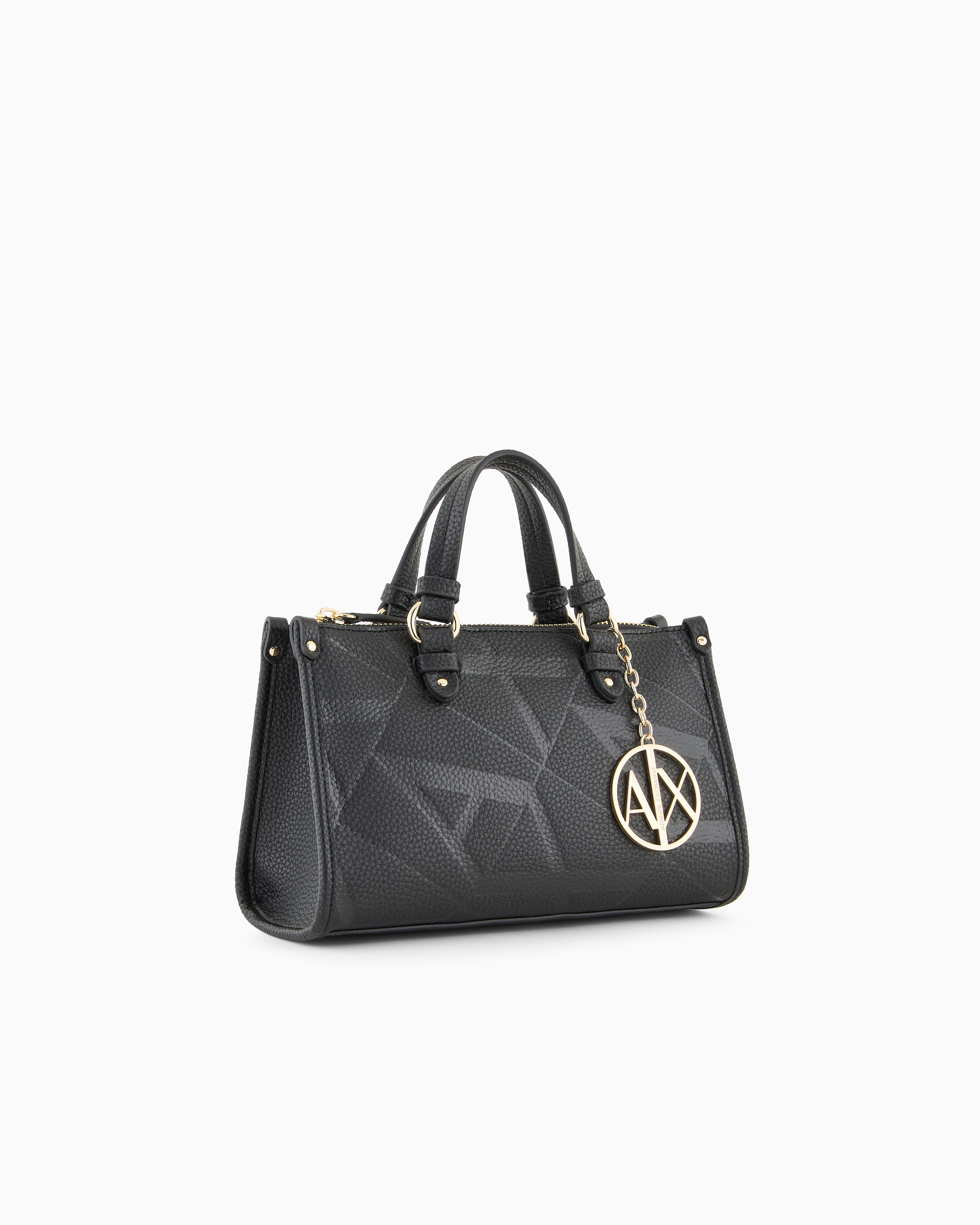 ⚫️値下げ可⚫️ブラック 革　ハンドバッグ オールオーバーマキシロゴ スモールハンドバッグ | Armani Exchange