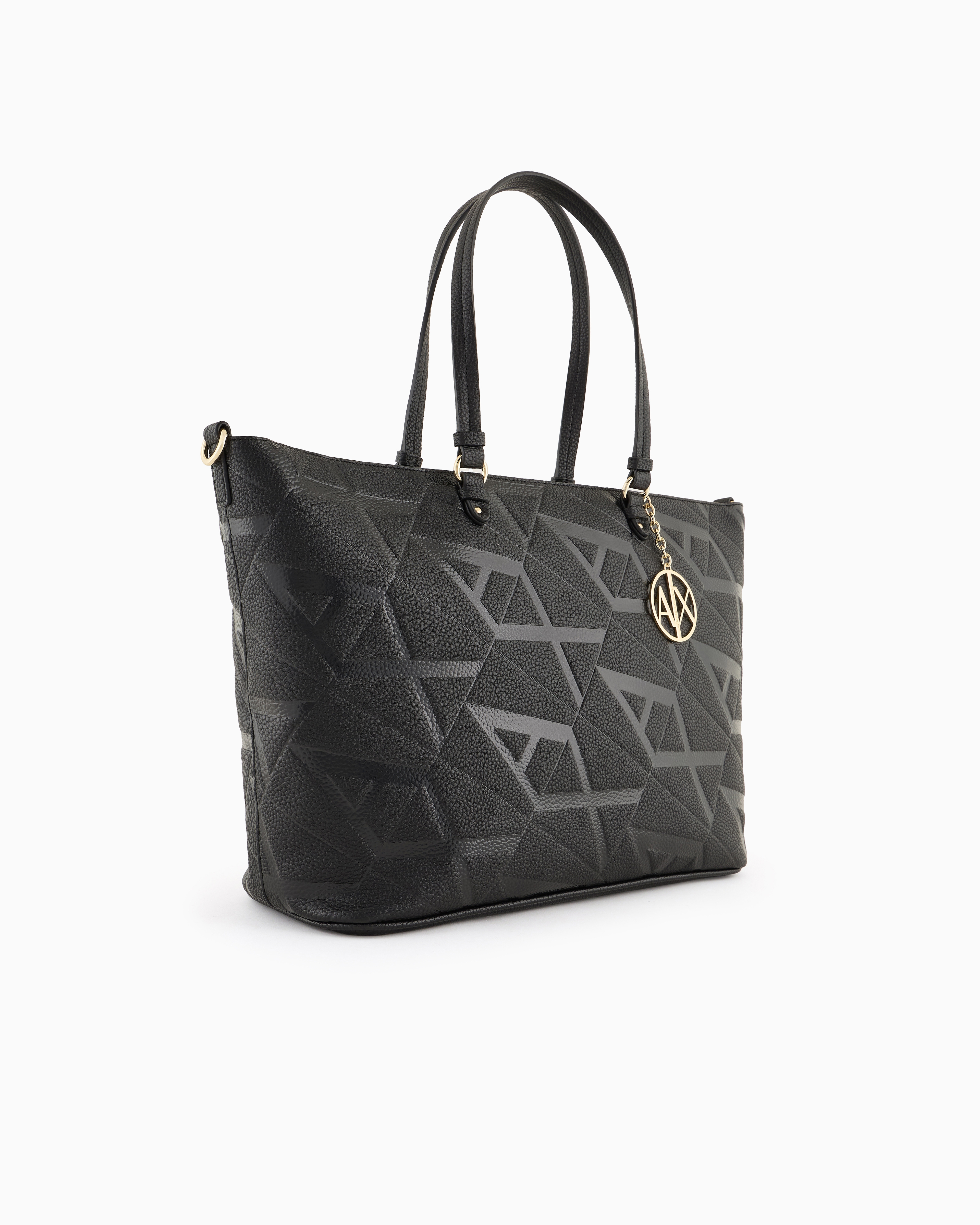 Armani Exchange - Shopper bag with allover embossed logo, Woman, Black, Size: TU