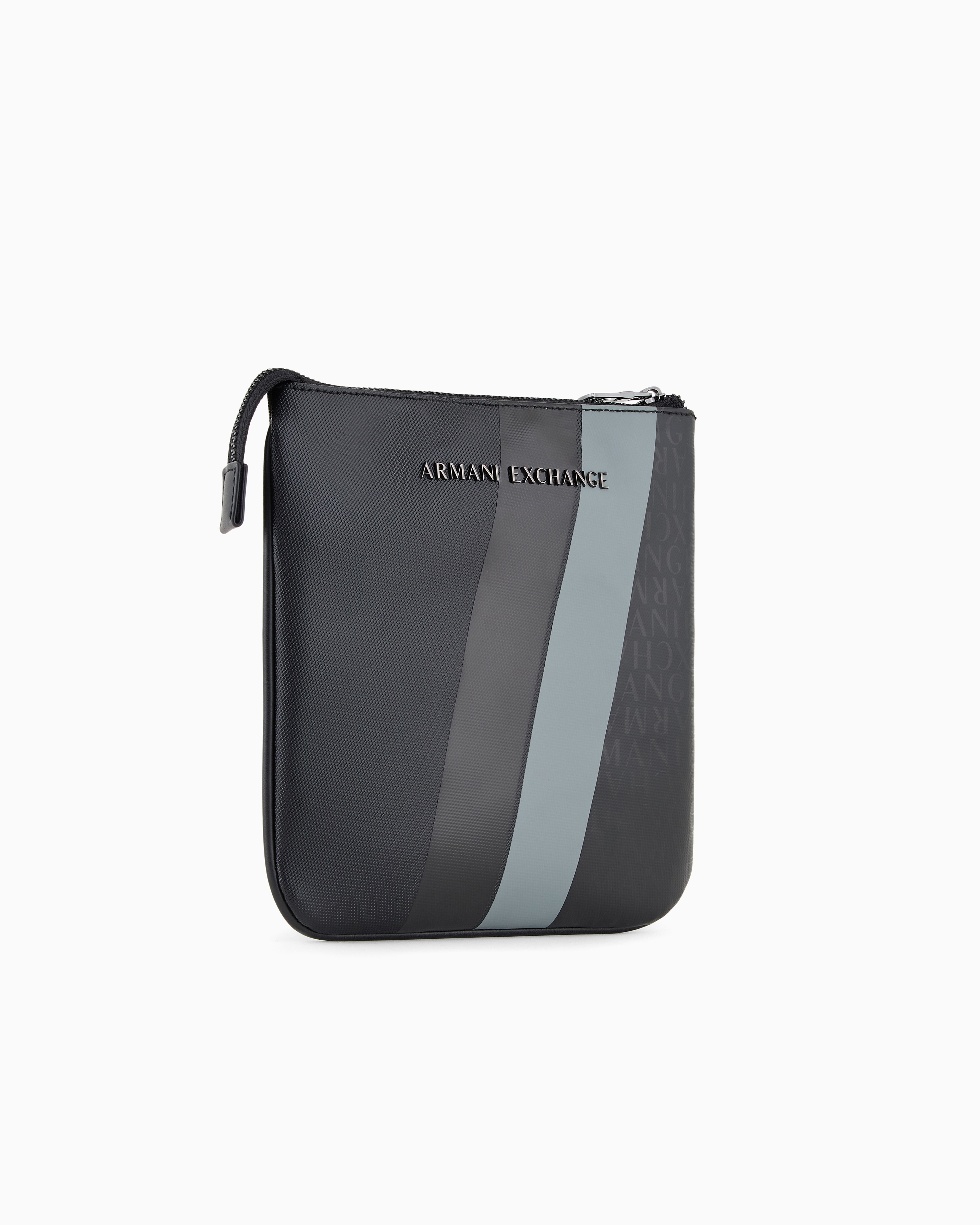 Armani Exchange - Monogram and Stripe Flat Shoulder Bag, Man, Black, Size: TU