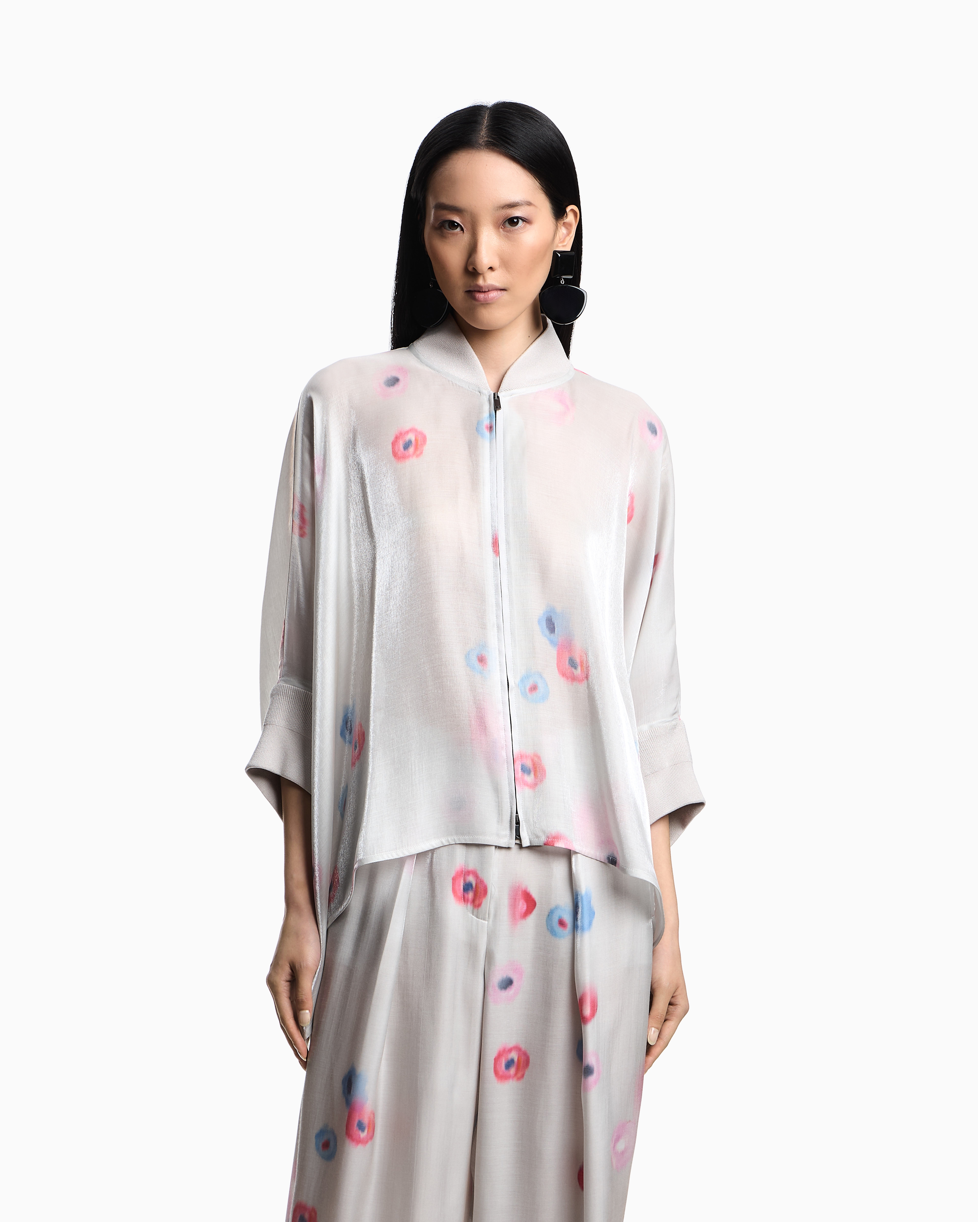 Emporio Armani Fluid Viscose Tunic With All-over Floral Print In White